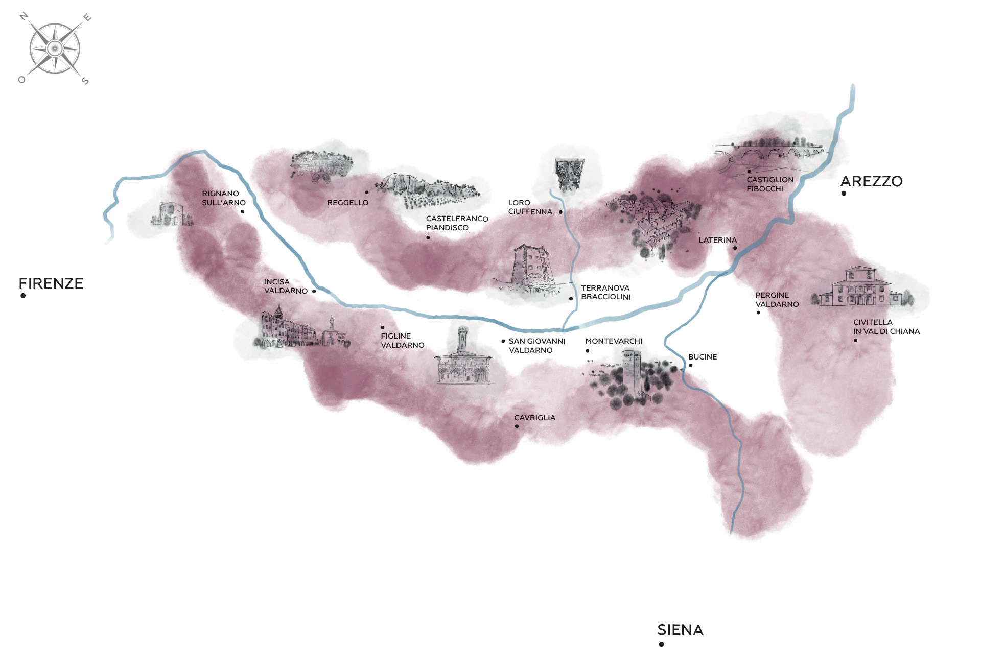 Cartina del territorio della DOC Vald'Arno di Sopra