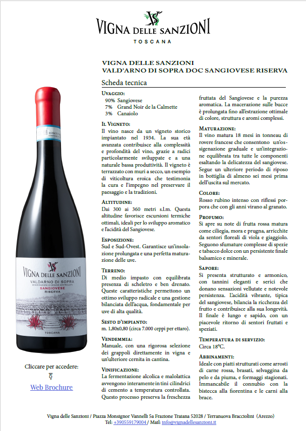 Foto Sceda tecnica di Bottiglia di Vigna delle Sanzioni Valdarno di Sopra Sangiovese Riserva