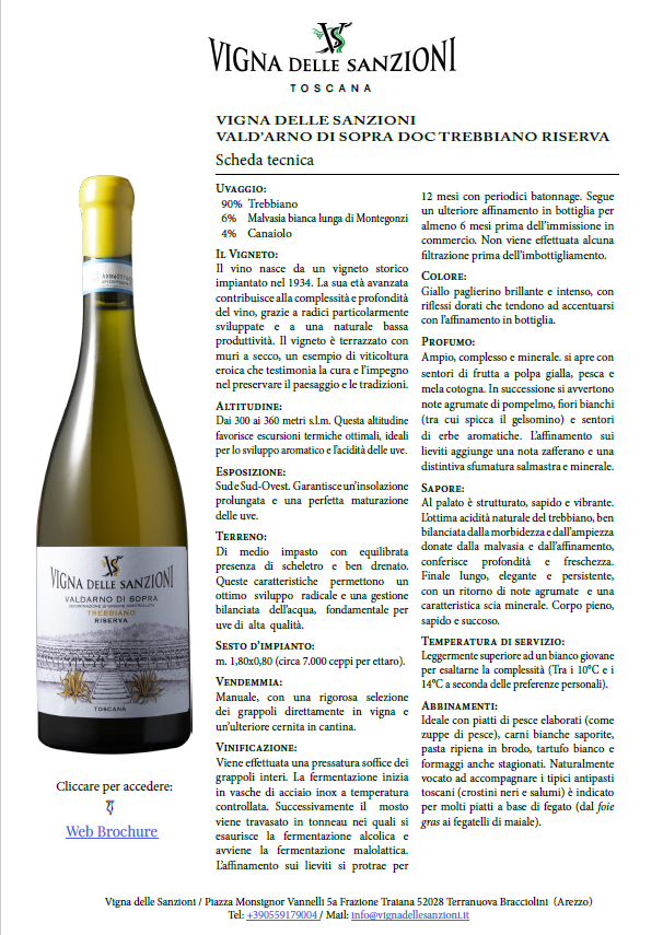 Foto scheda tecnica di Bottiglia di Vigna delle Sanzioni Valdarno di Sopra Trbbiano Riserva