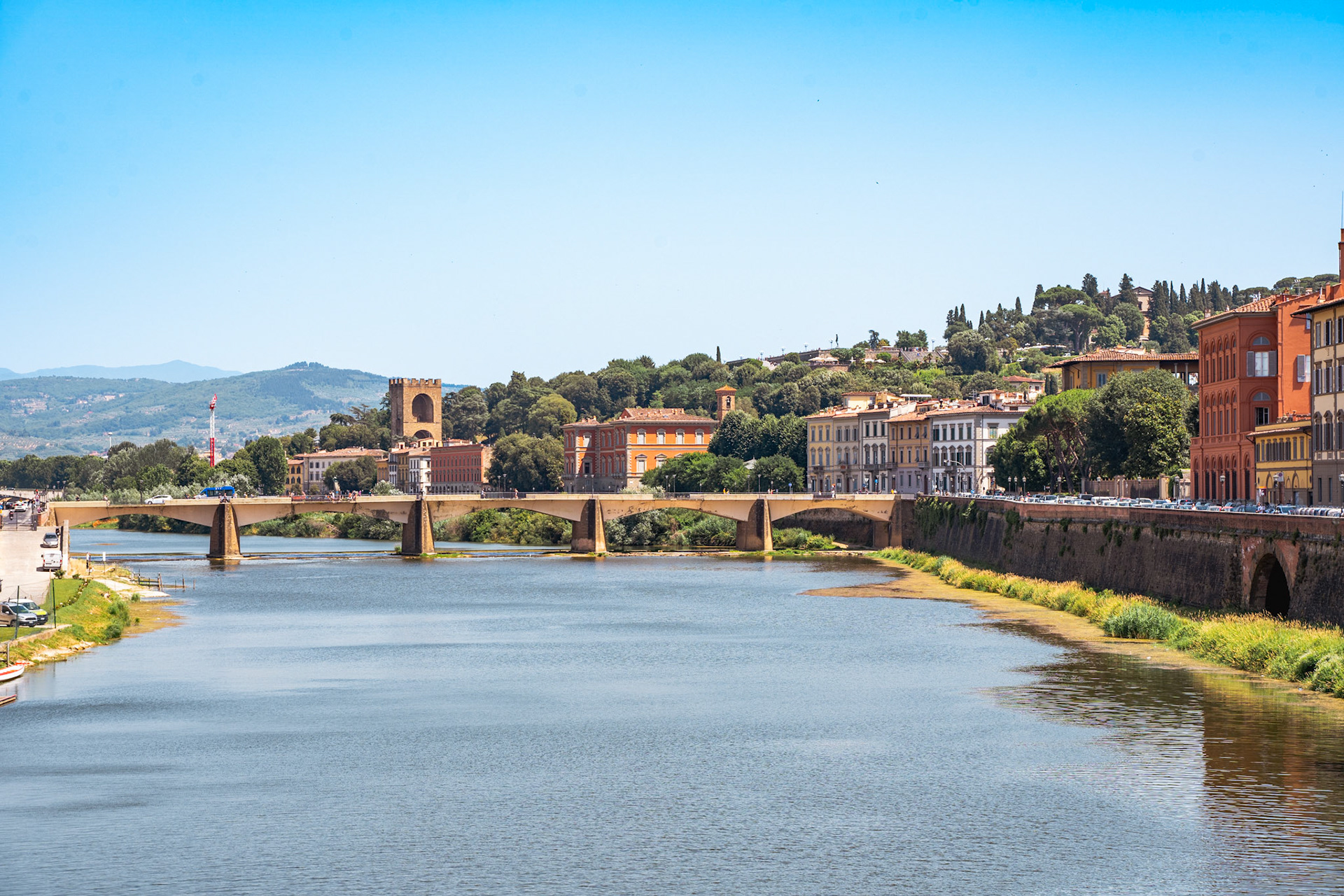 View of the Tower of San Niccolò from the Ponte Vecchio, the Covered Bridge