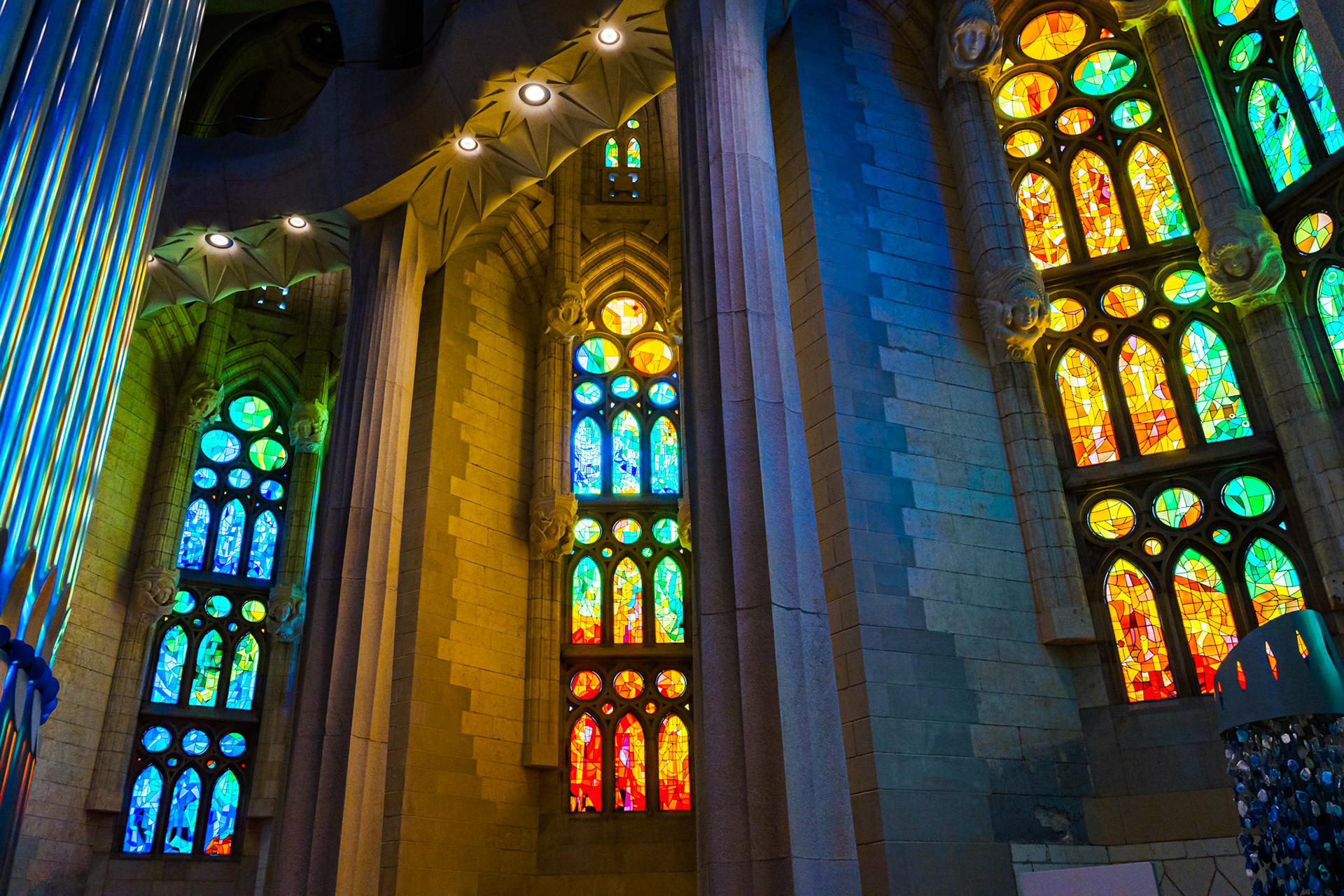 Inside stained glass windows of La Sagrada Família