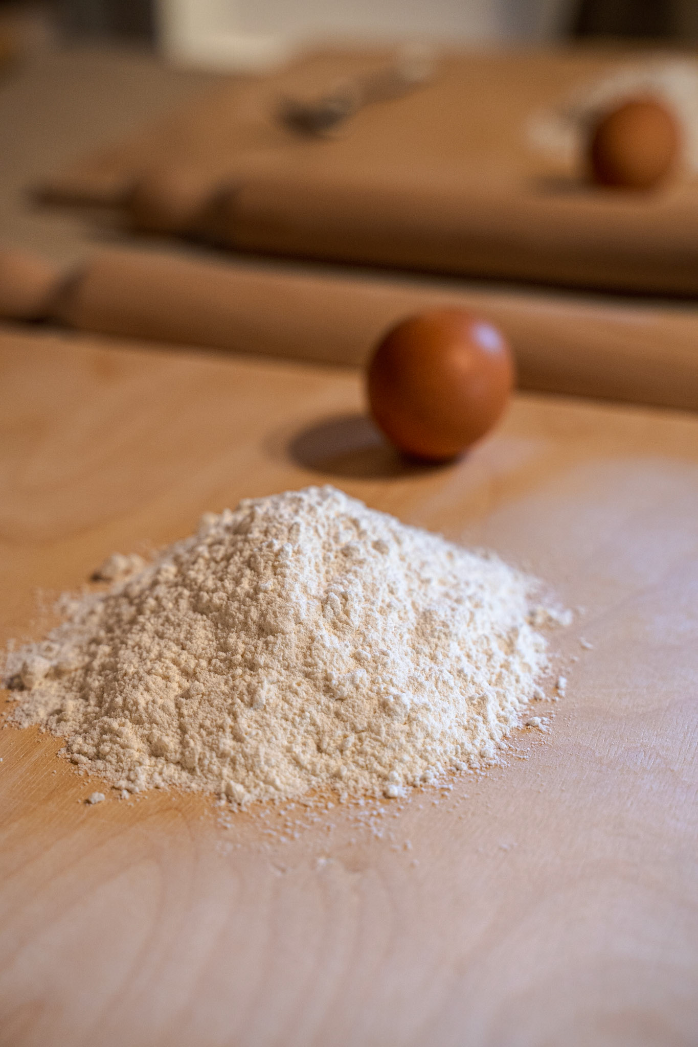 Preparing the flour to make the pasta dough