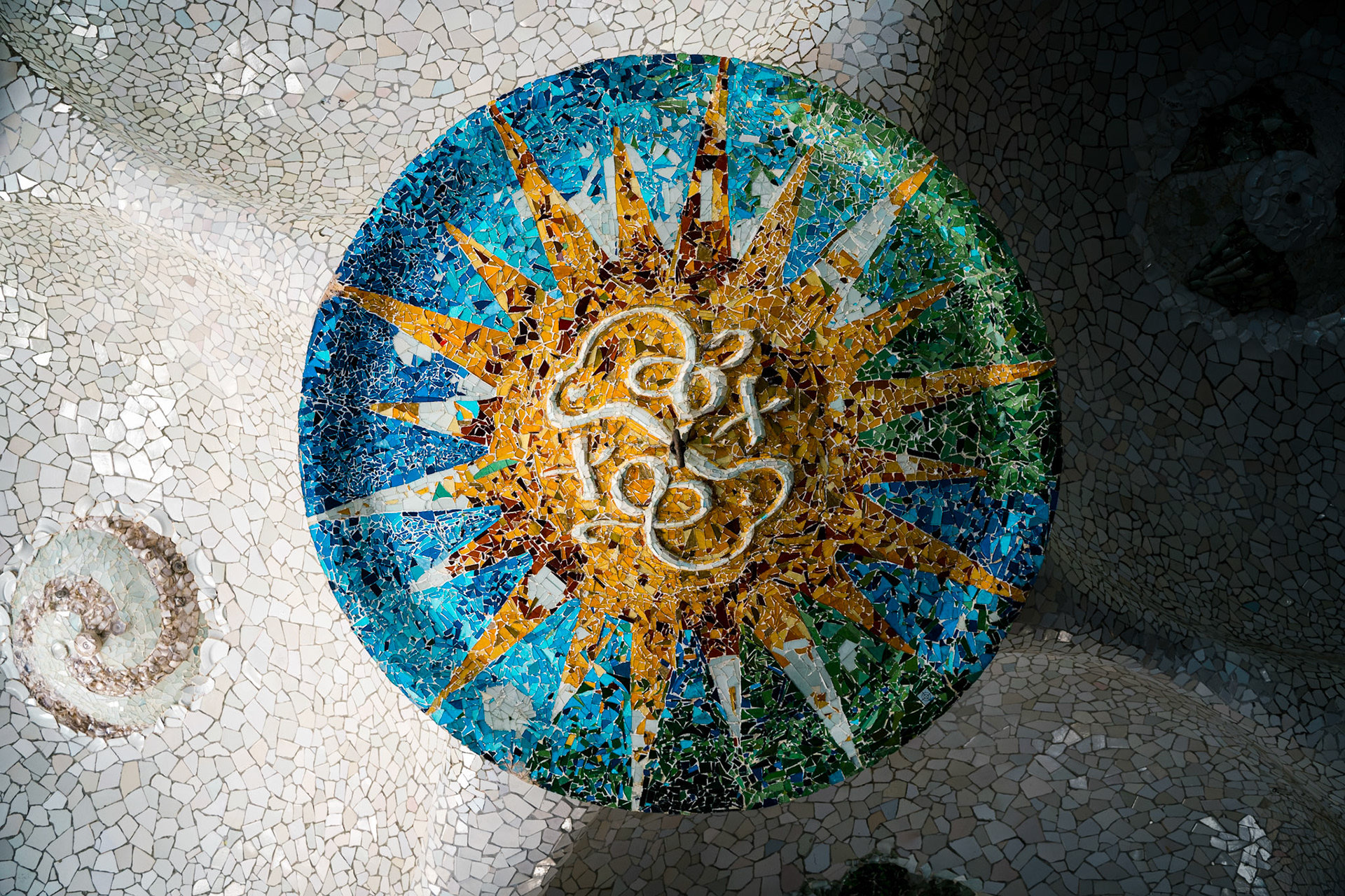 The ceiling of La Sala Hipòstila in Park Güell