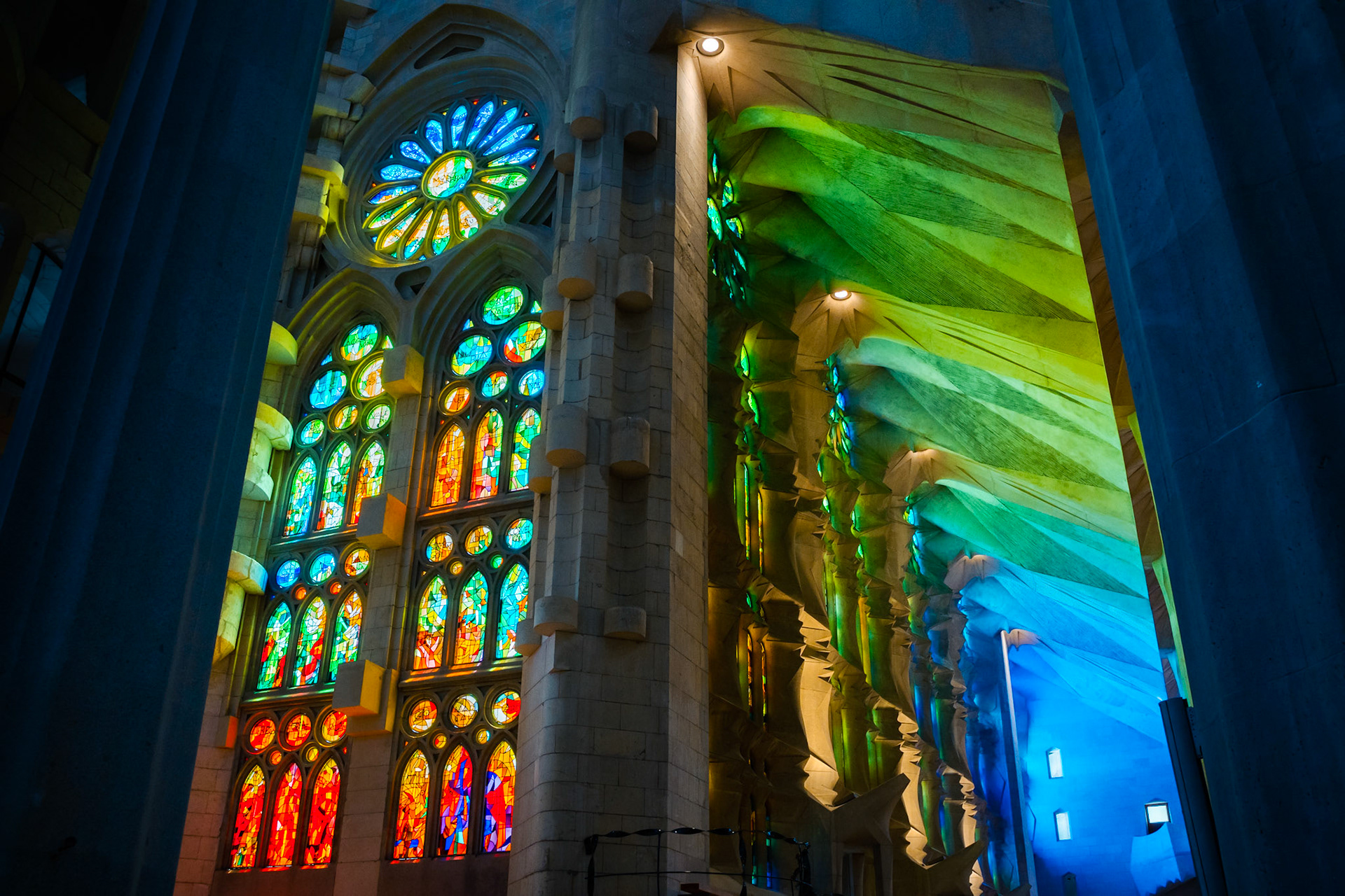 Inside stained glass windows of La Sagrada Família
