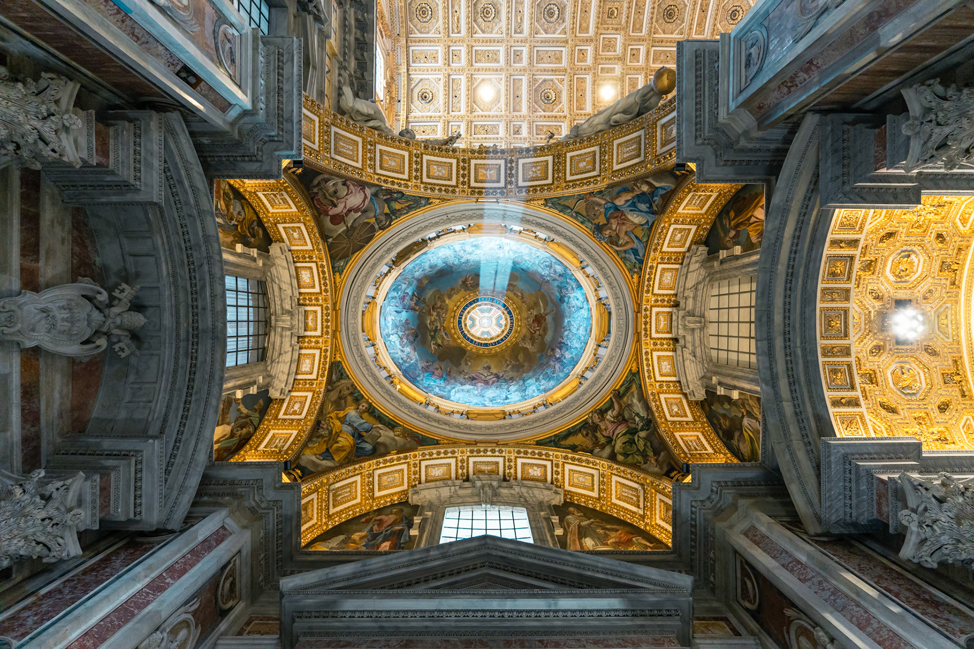 Light showing through the ceiling of St. Peter's Basilica