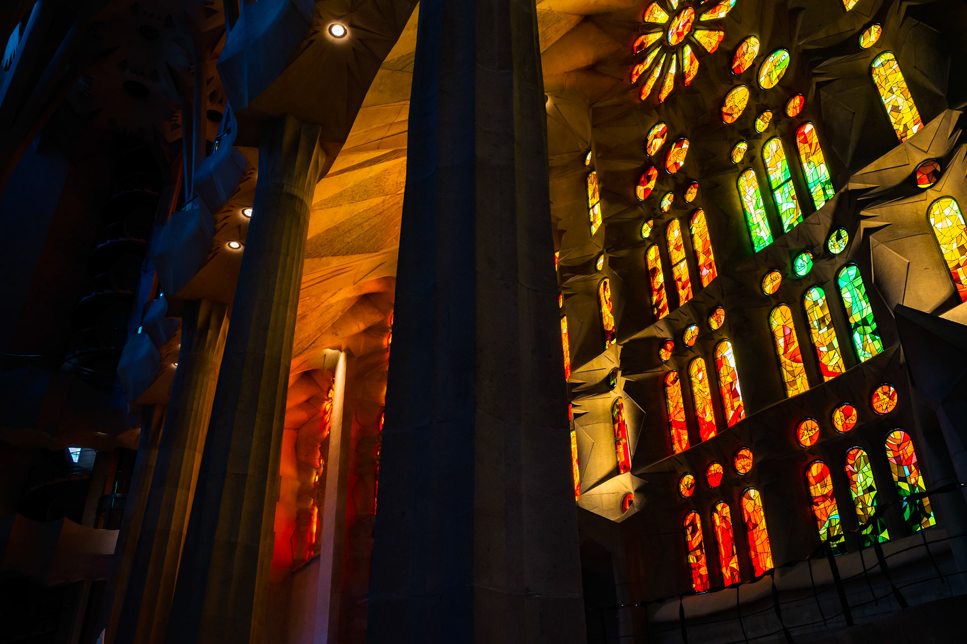 Inside stained glass windows of La Sagrada Família