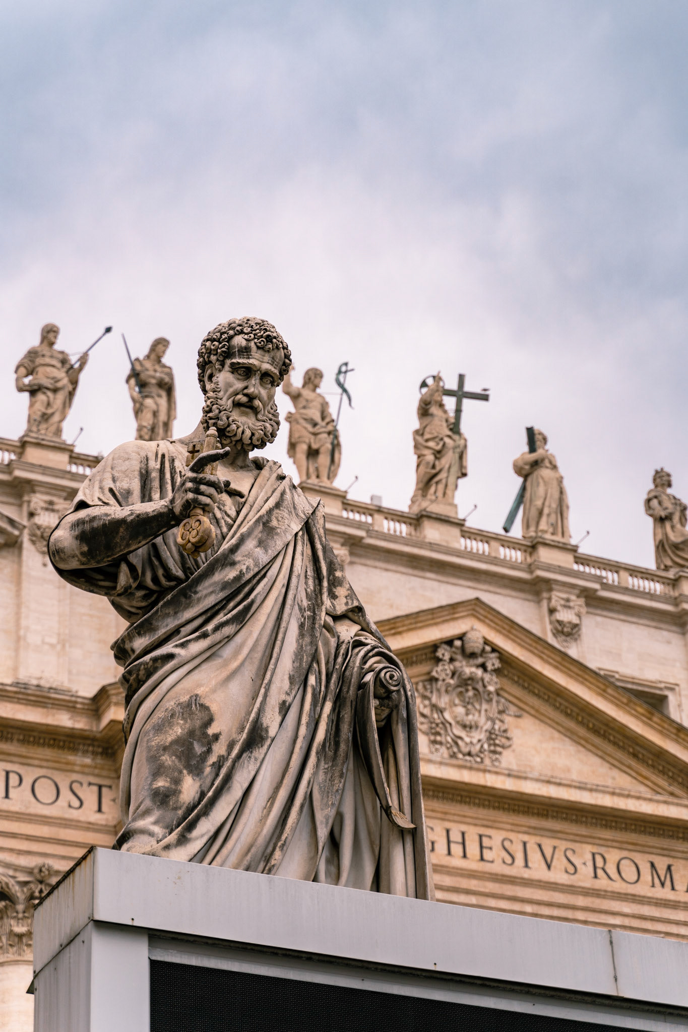 A sculpture in front of St. Peter’s Basilica