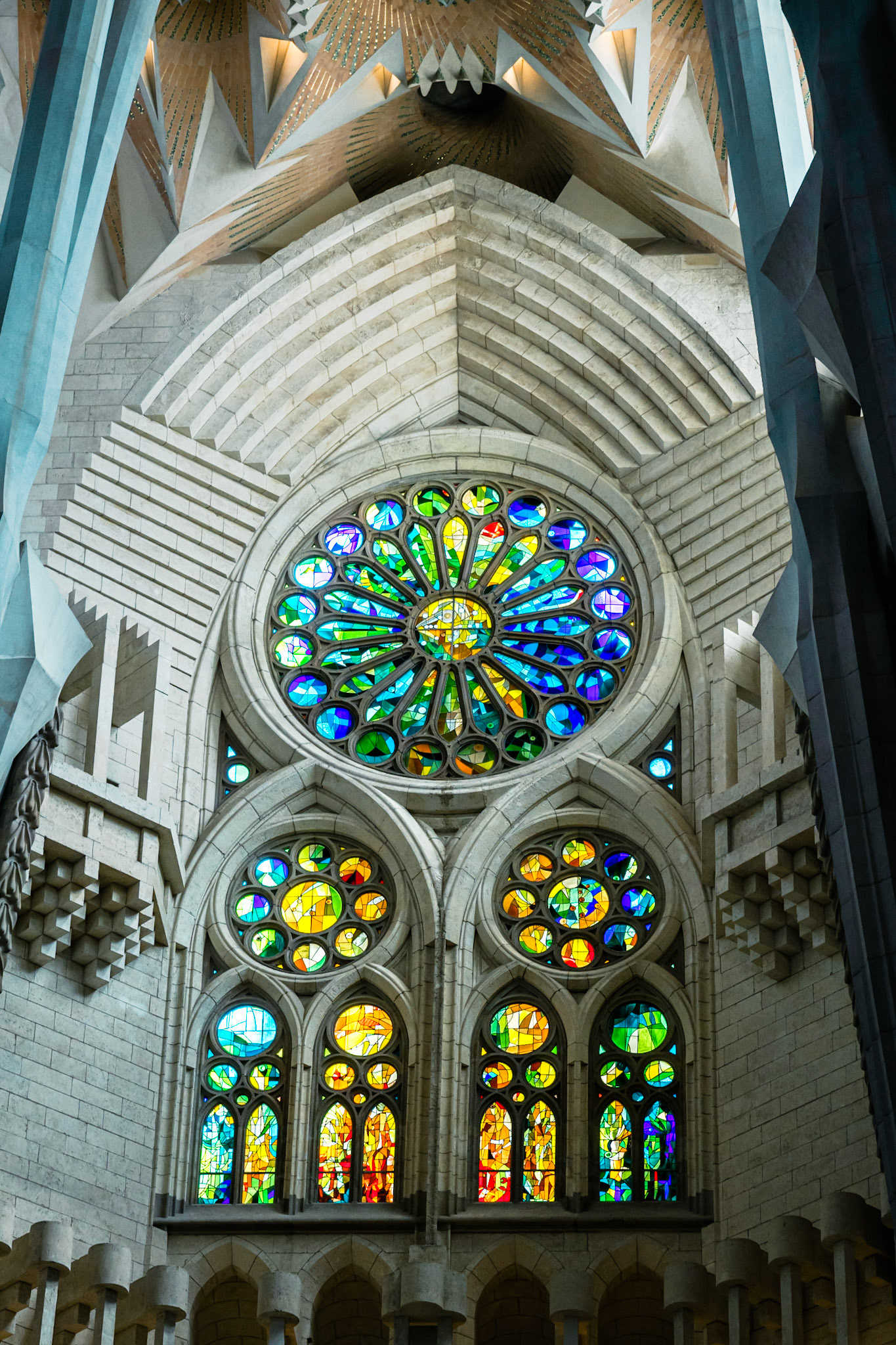 Inside stained glass windows of La Sagrada Família
