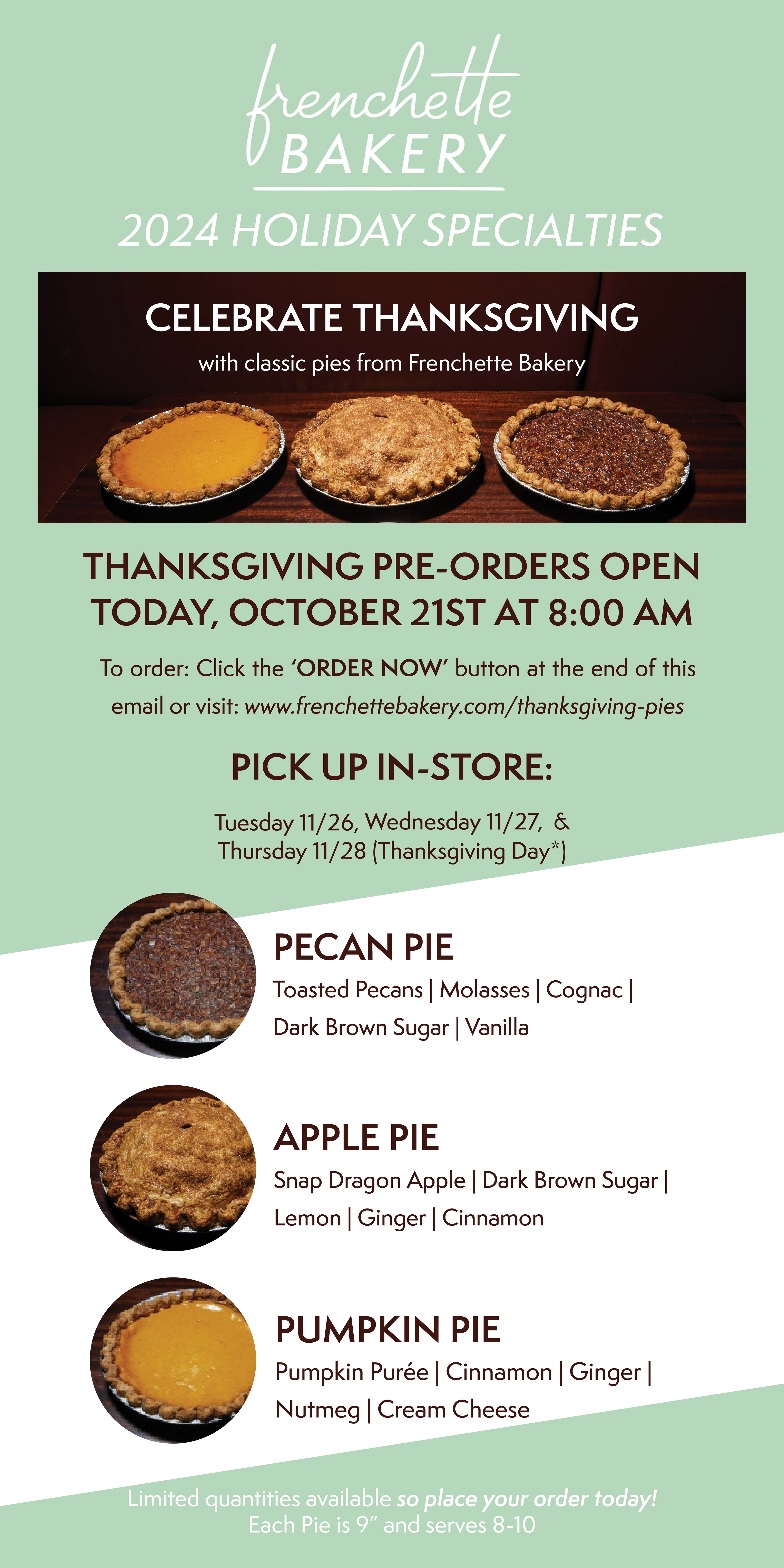 Holiday Pie Email Blast.