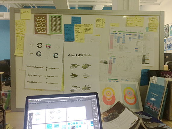 View of my desk while I was developing the brand of the Great Lakes Guide