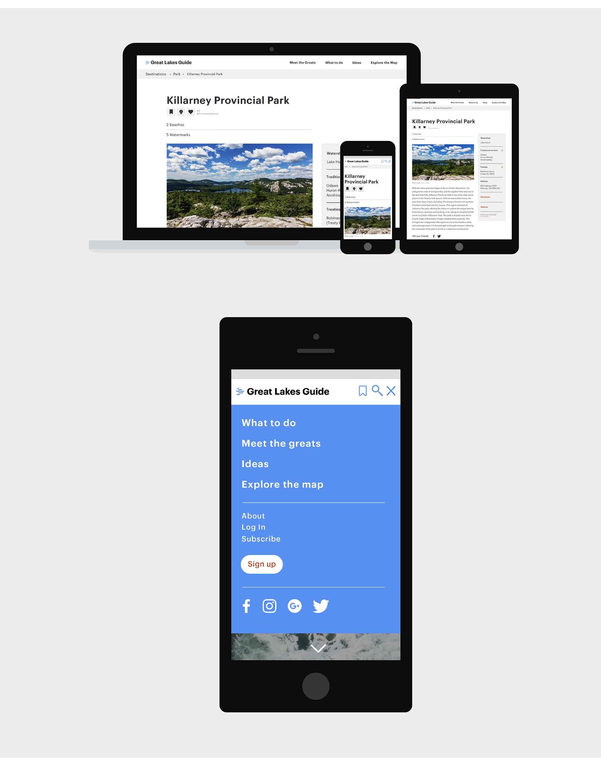 Design of destination pages for different platforms