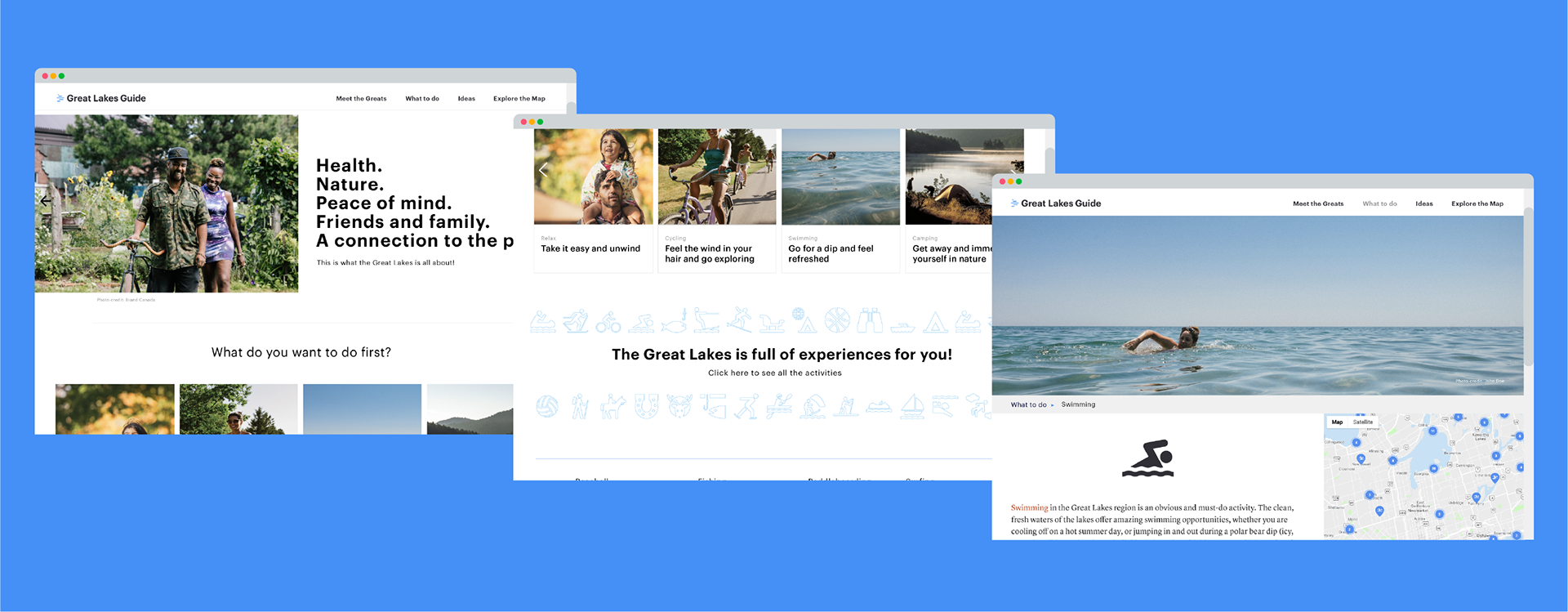 Screens of the ‘Activities’ and ‘What To Do’ pages