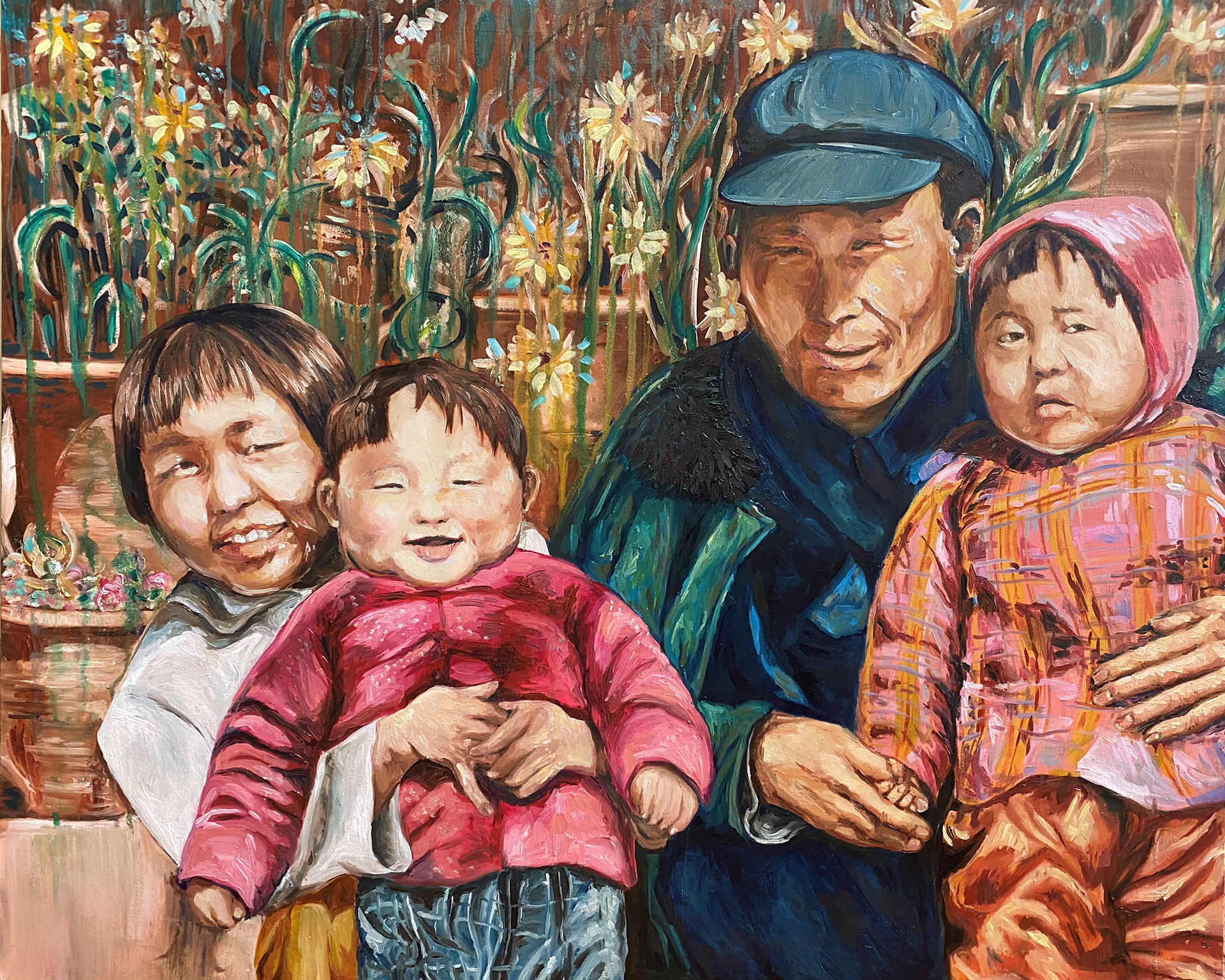 "In the Garden （花园里)" 36x44in oil and acrylic on canvas