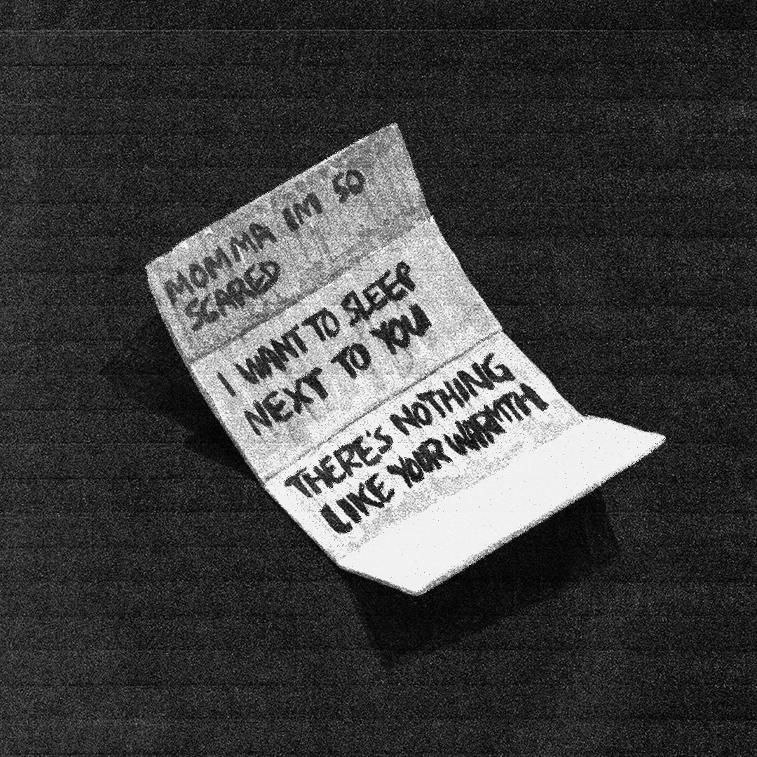 Words taken from an English translation of a video caption of a boy crying for his mother, clutching the body of his mother after she was murdered by IOF in Gaza