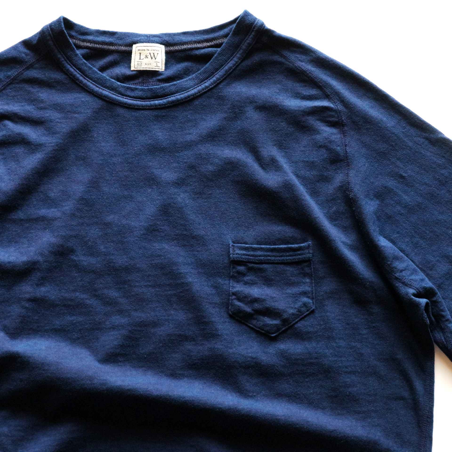 ODLW024 - INDIGO DYED RECYCLED SUPIMA COTTON FREEDOM SLEEVE POCKET TEE