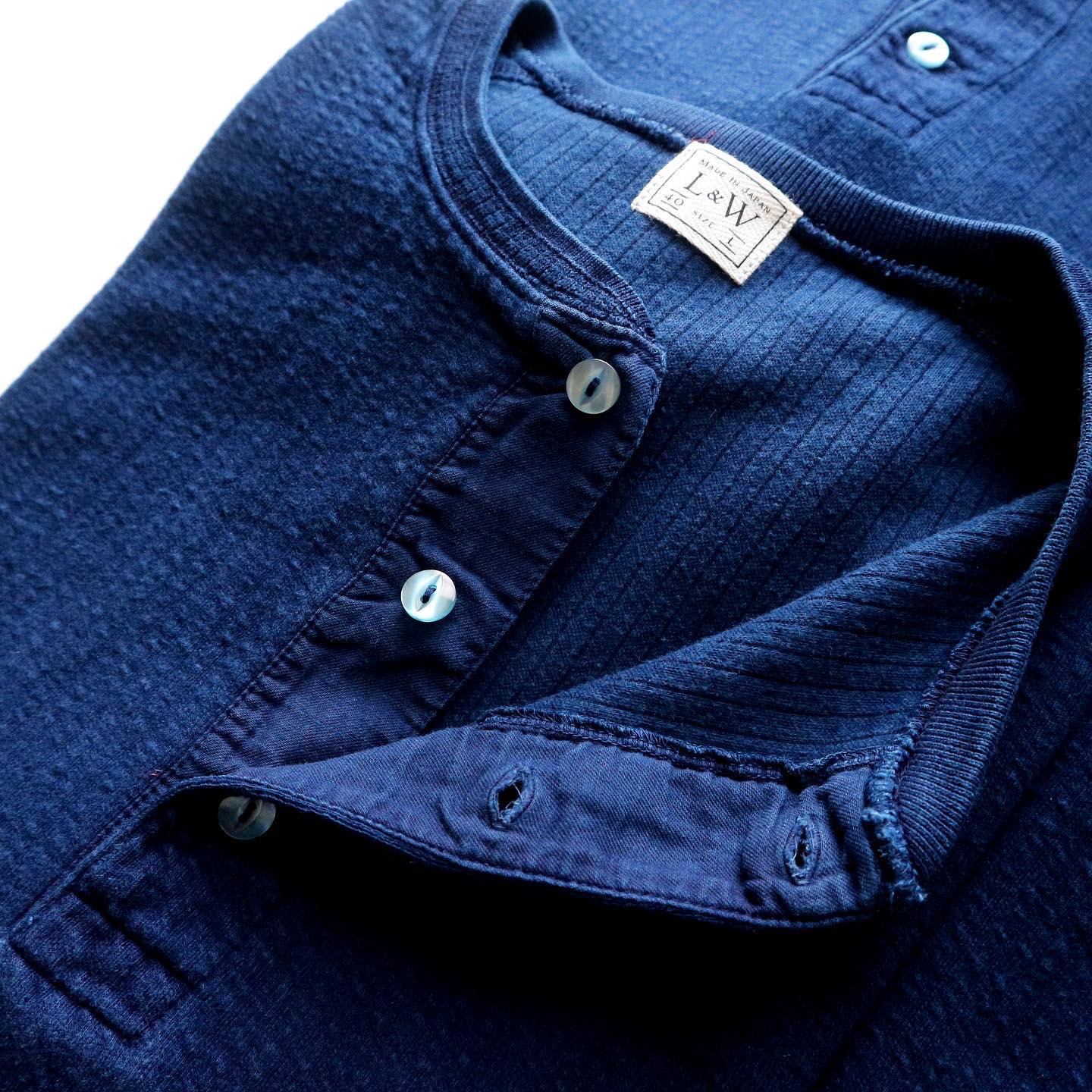 ODLW012 / INDIGO DYED DOUBLE-FACE JACQUARD THERMAL HENLEY