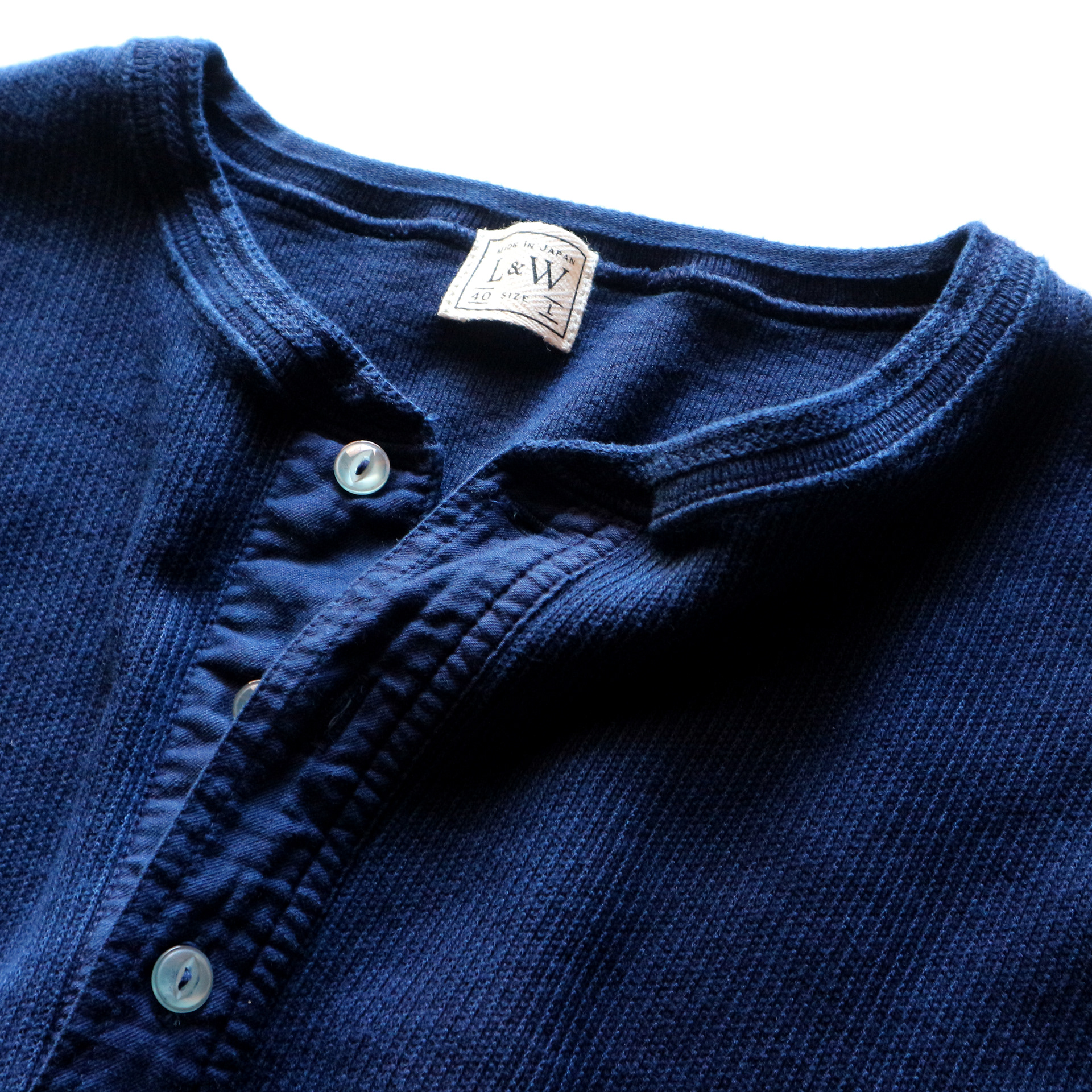 ODLW022 - OD+LW INDIGO DYED CLASSIC ROYAL RIB KNIT THERMAL HENLEY