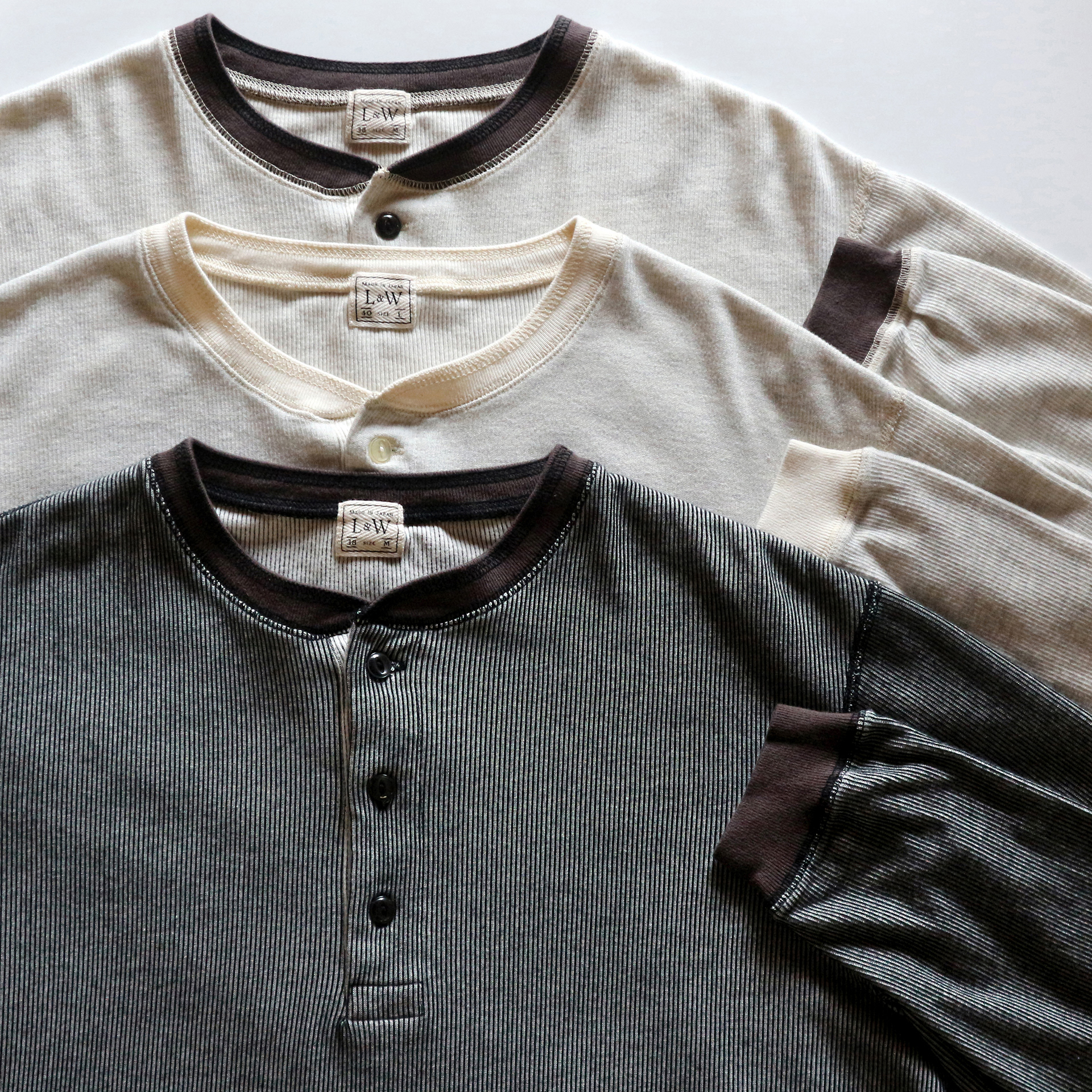 LRH1035 - DOUBLE FACE VINTAGE PINSTRIPE RIB KNIT L/S HENLEY