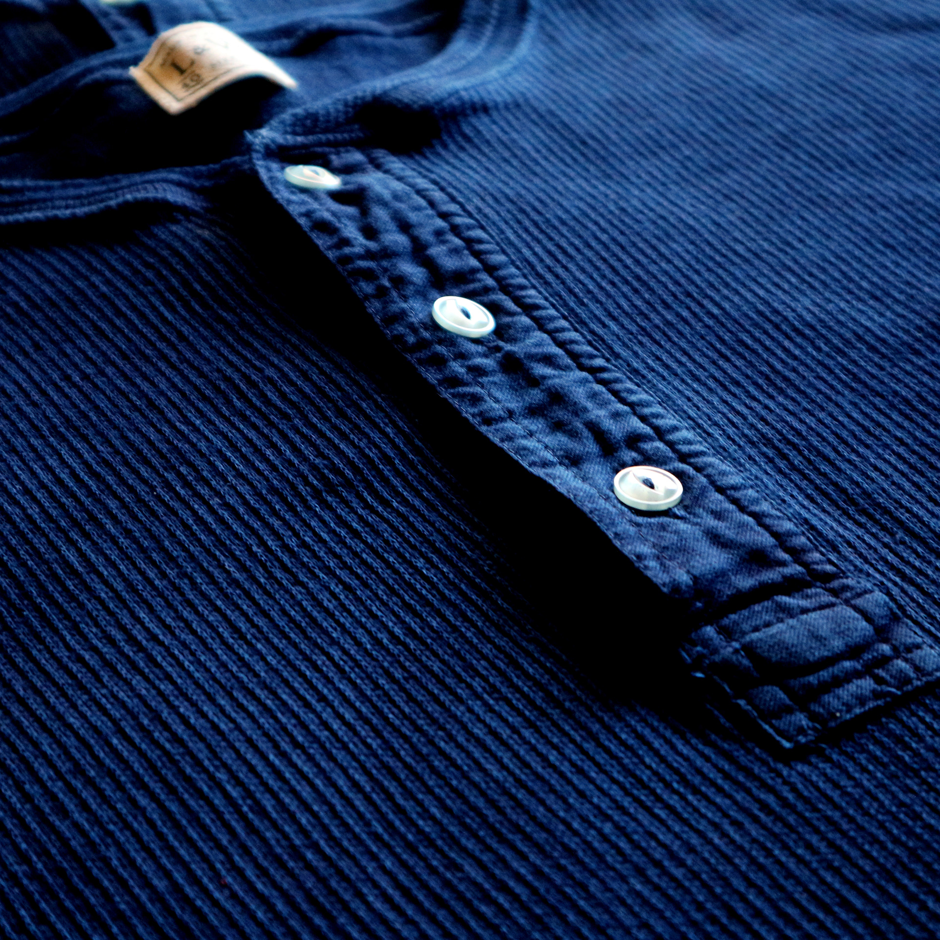 ODLW022 - OD+LW INDIGO DYED CLASSIC ROYAL RIB KNIT THERMAL HENLEY