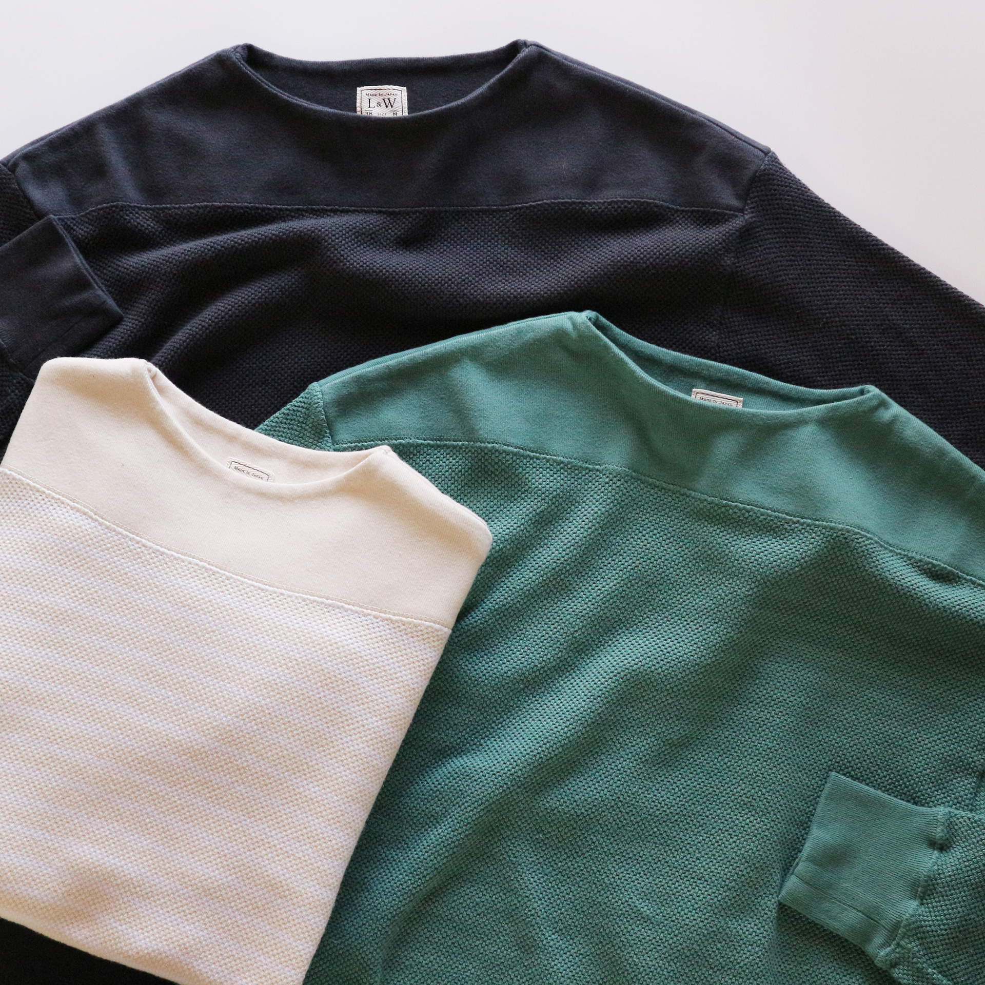 LRC1107 - SHADOW BORDER BIG SEED STITCH KNIT CLASSIC BOATNECK