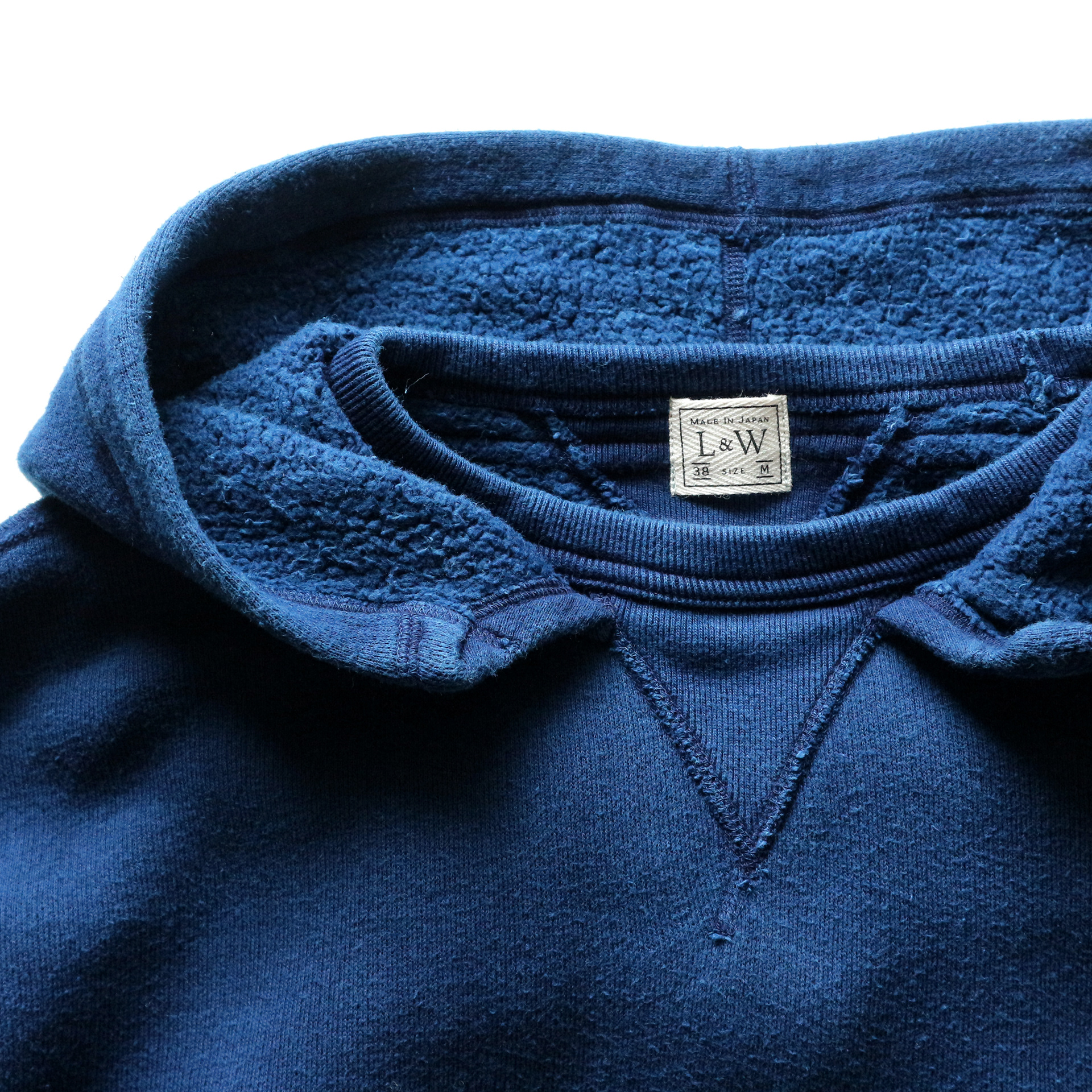 ODLW015 - INDIGO DYED TOMPKINS KNIT DOUBLE V AFTER HOODIE