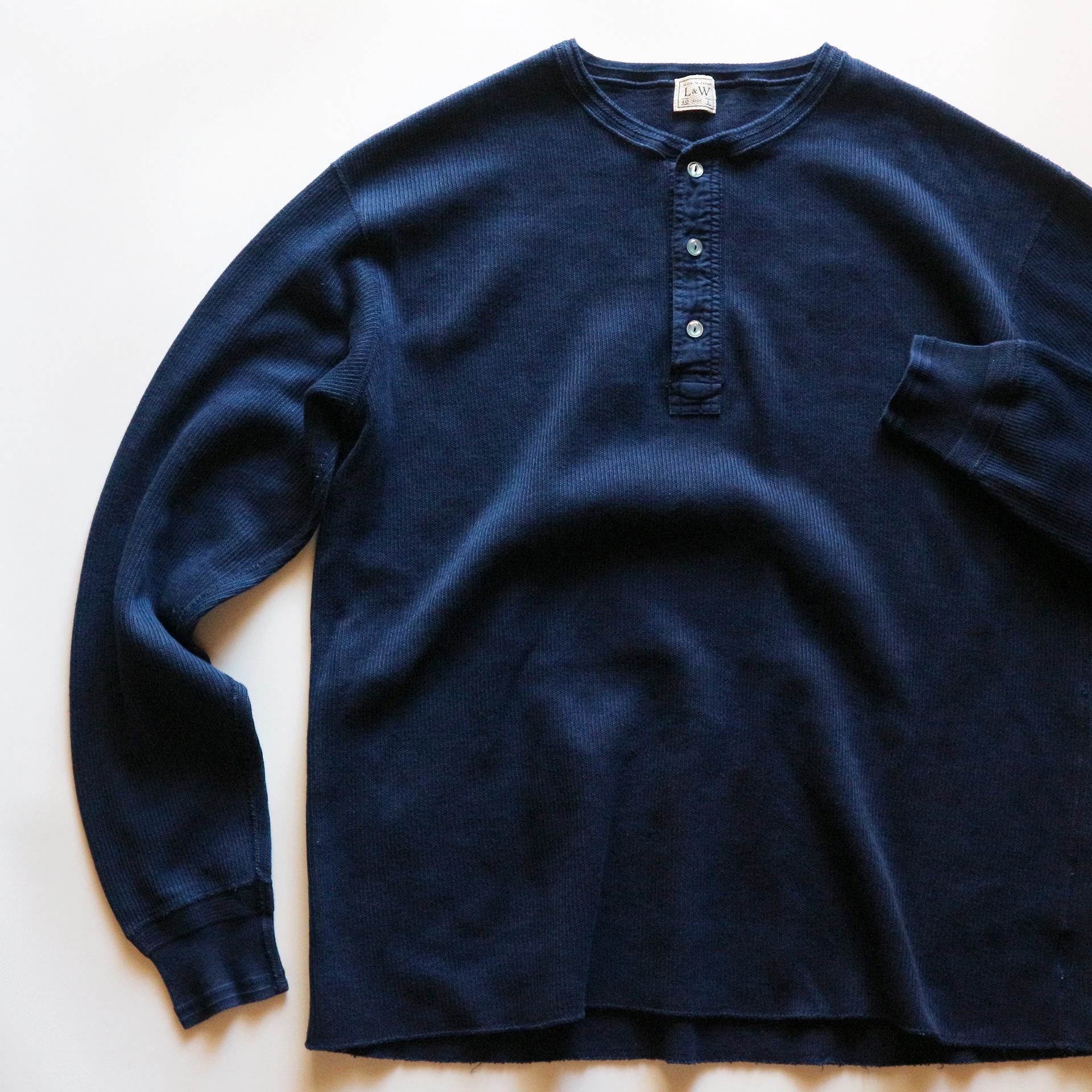 ODLW022 - OD+LW INDIGO DYED CLASSIC ROYAL RIB KNIT THERMAL HENLEY