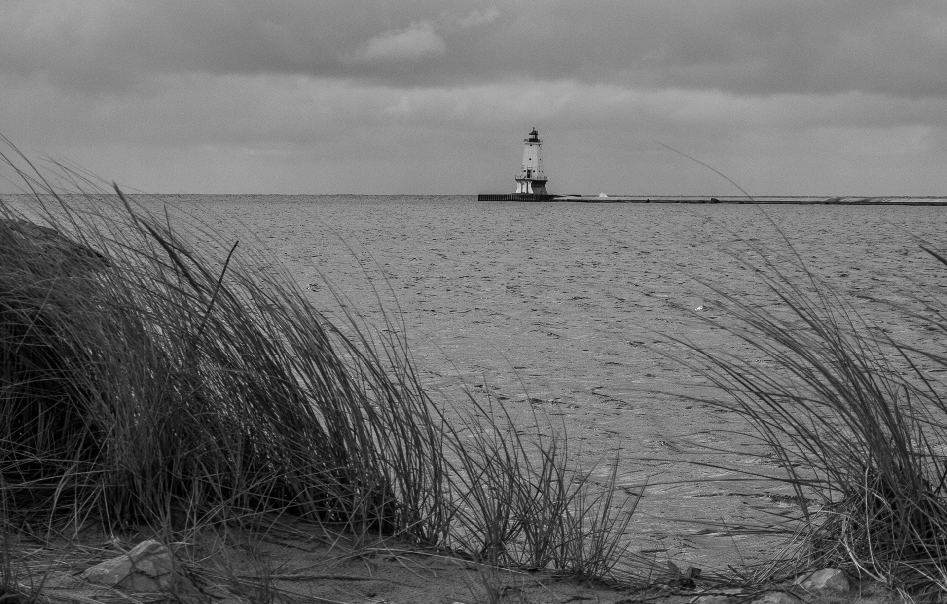 Ludingtons North Breakwater Light in B&W 2016