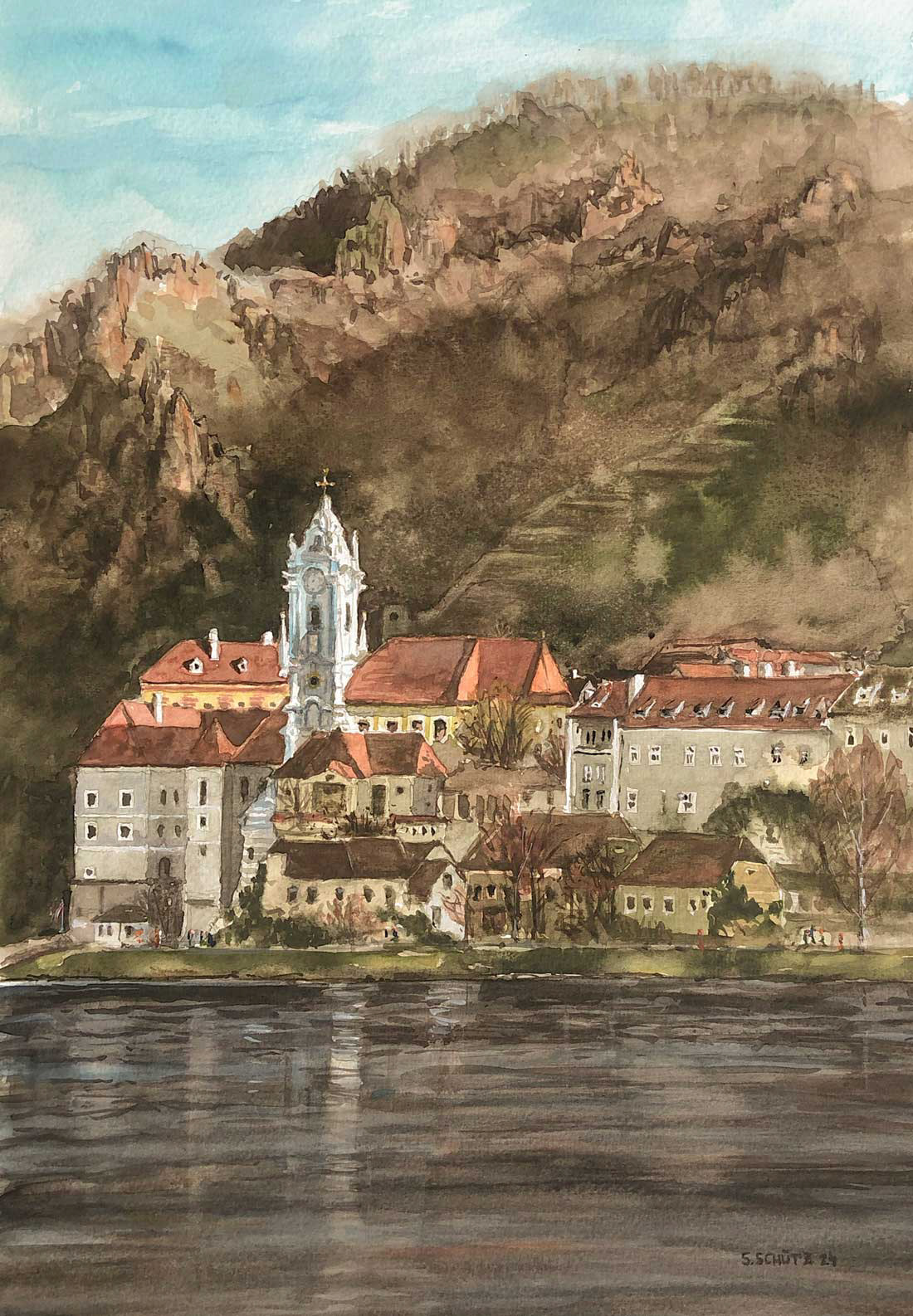 Dürnstein, Wintermorgen,  27 x 38,5 cm, 2024