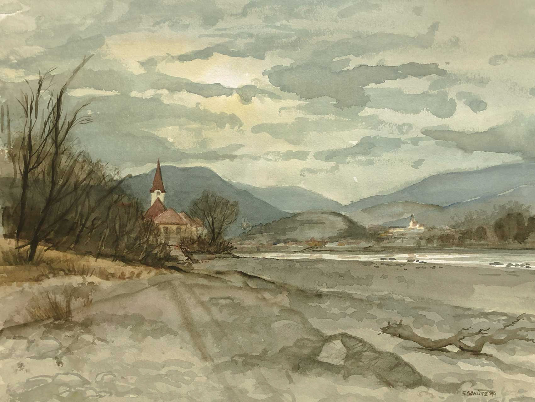 Grauer Nachmittag - Hofarnsdorf, 46 x 36 cm, 2014