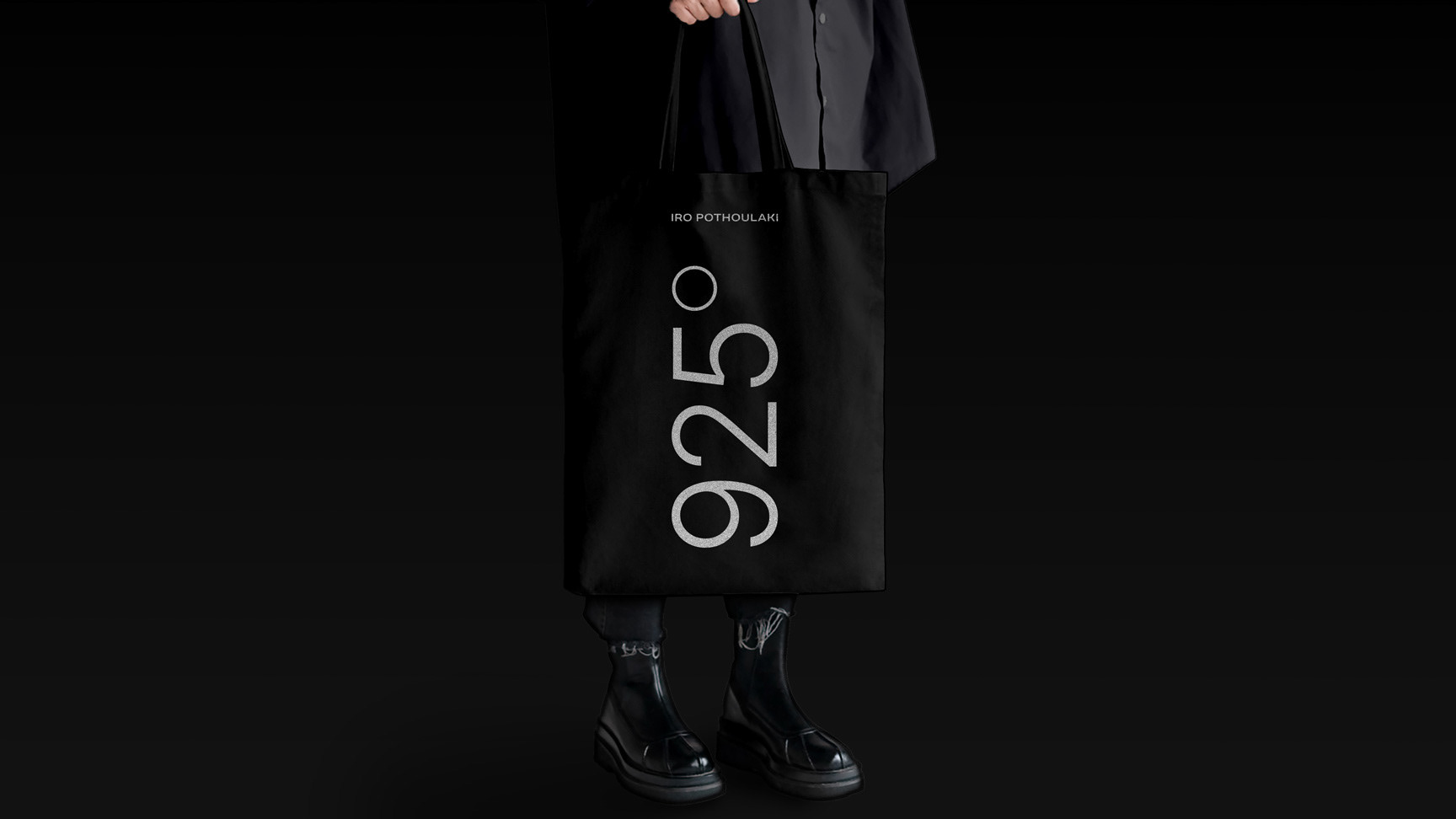 Iro Pothoulaki silver 925 jewelry black tote bag with silver print