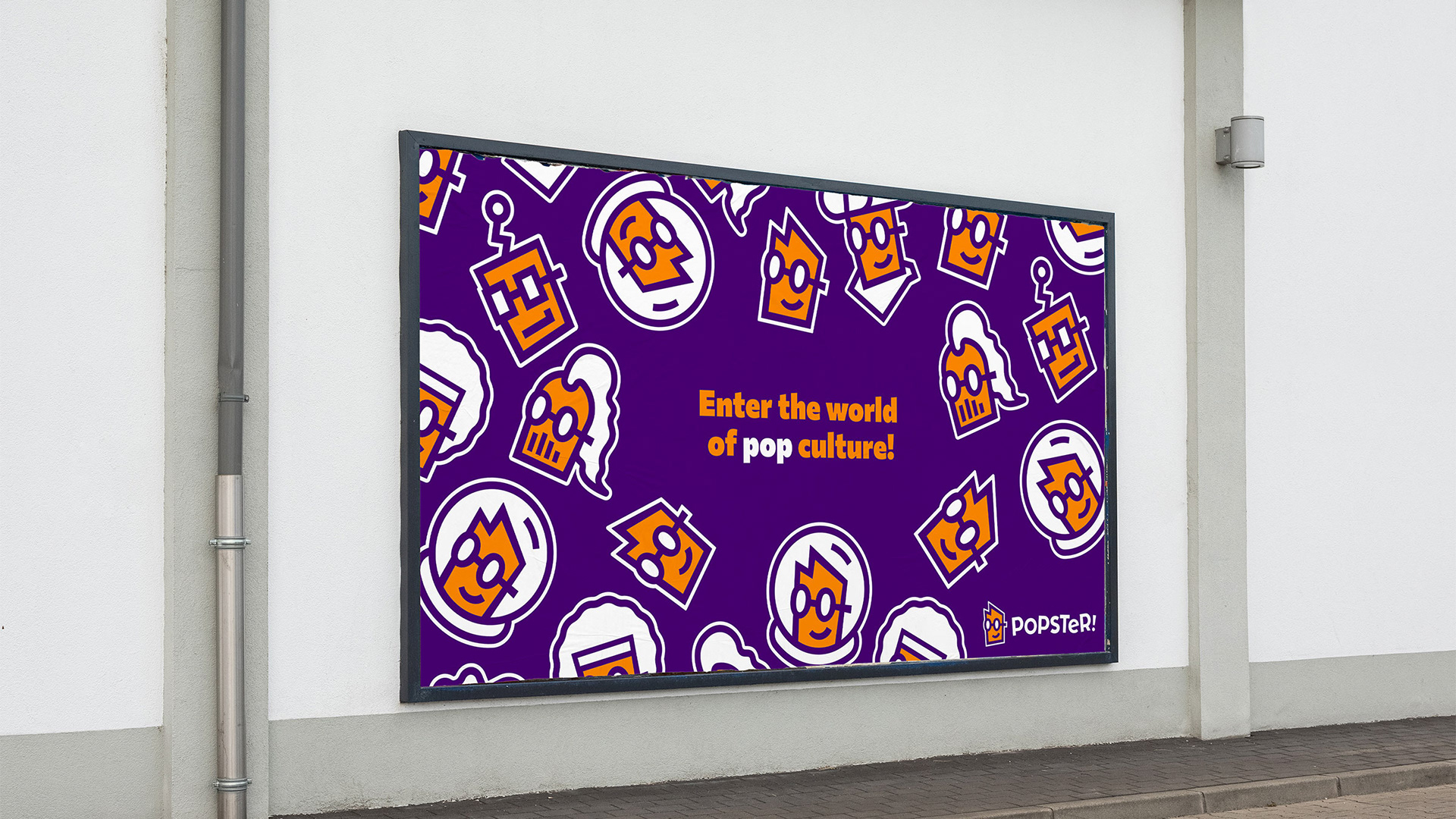Billboard featuring the slogan and illustrations of popster.