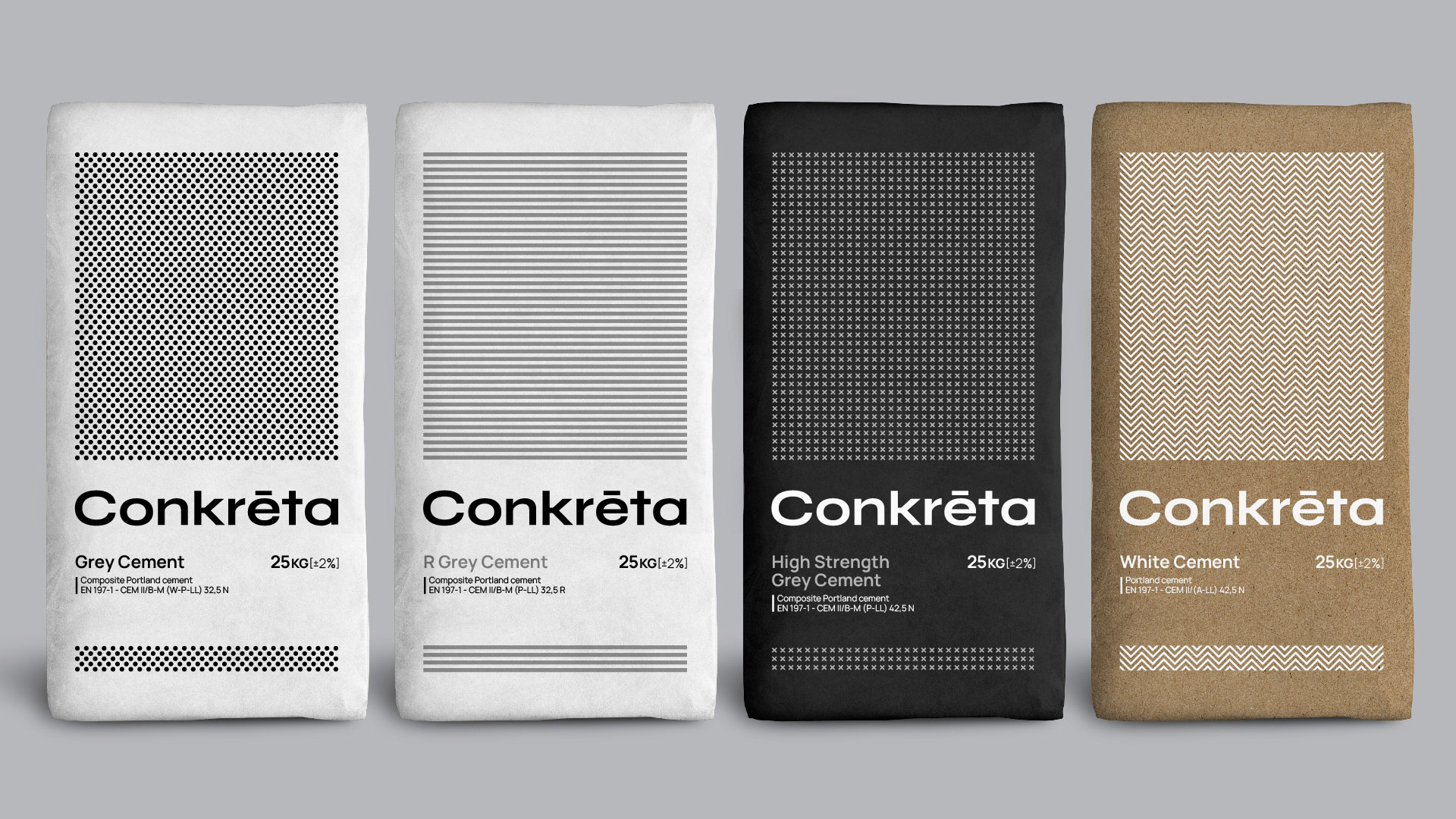 Concreta cement packaging range, including 4 different products