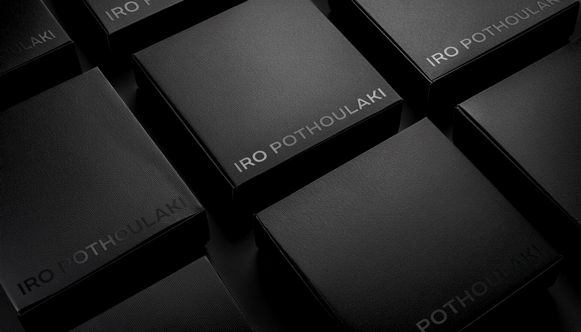 Iro Pothoulaki silver 925 jewelry black boxes with embossed logotype