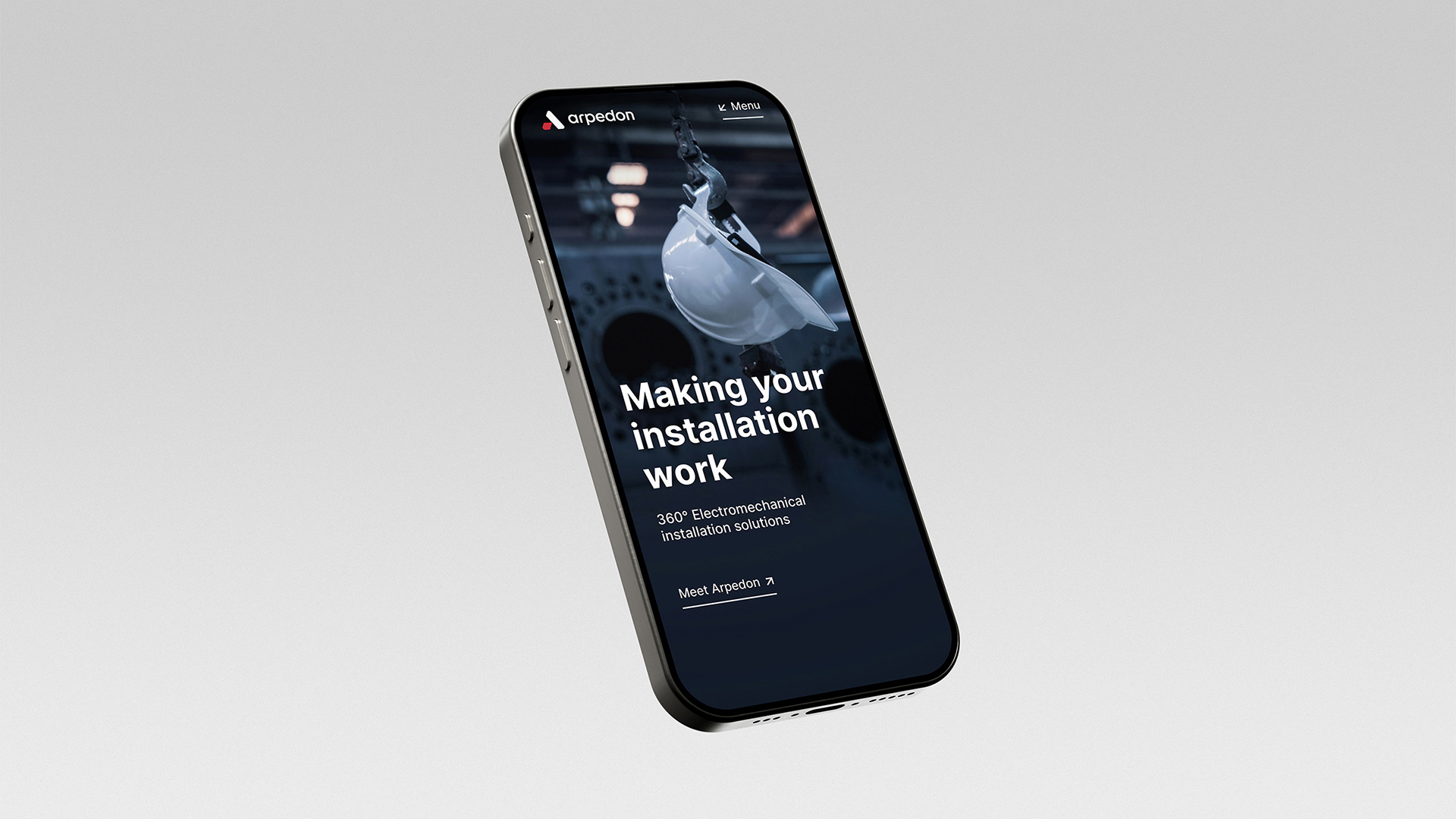 Landing homepage on the mobile website of Arpedon, an engineering industry 4.0 company in Greece. The landing page features a hero section with an image and a title.