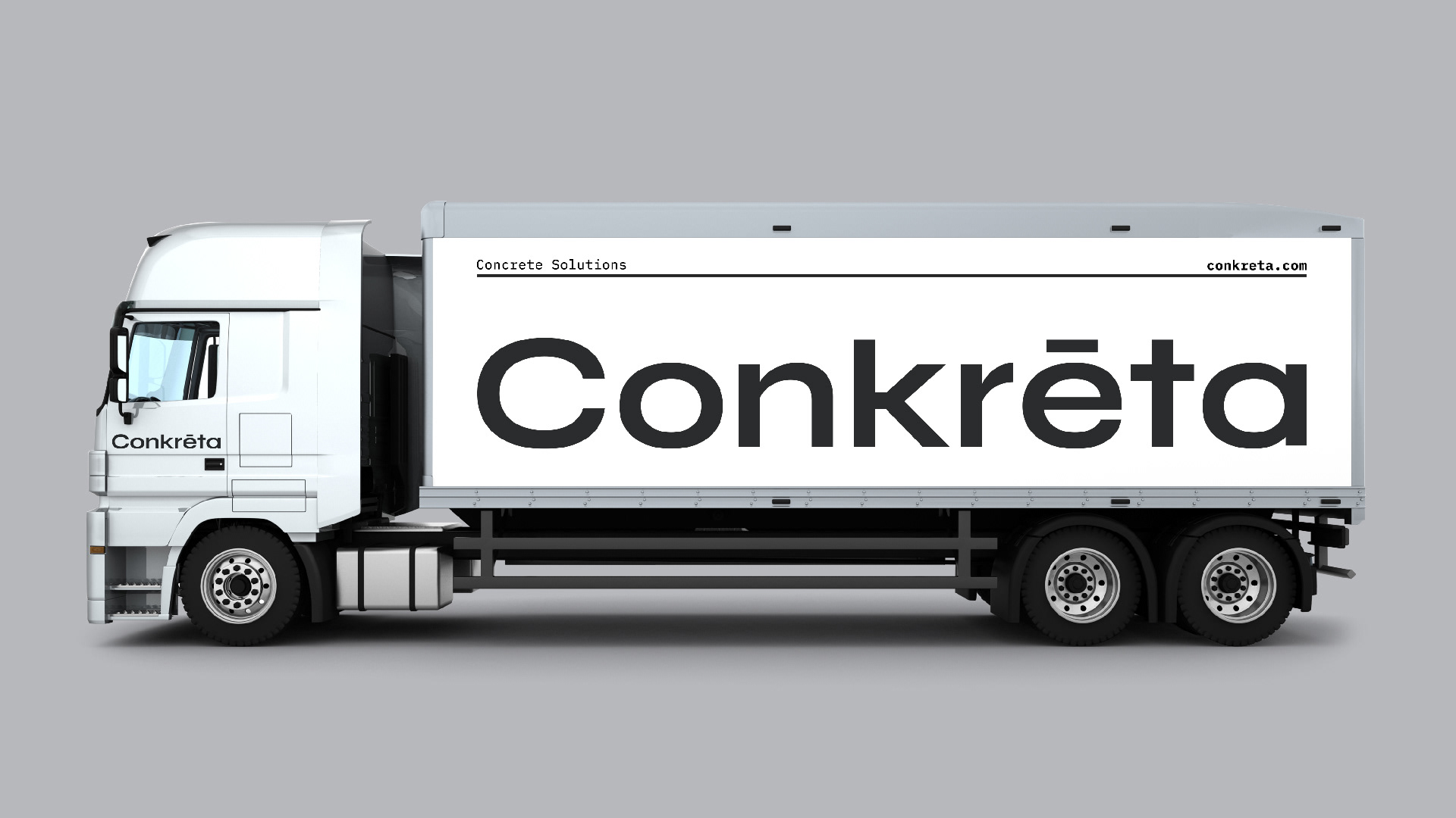 White truck, with a large conkreta logotype on its side