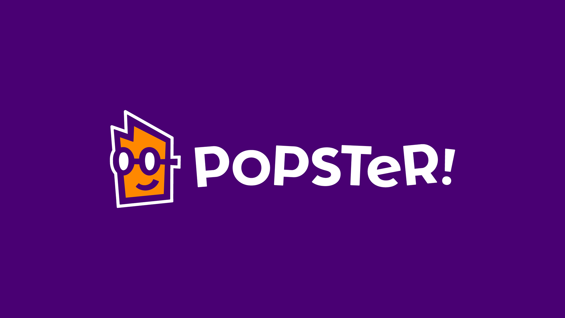 Popster! logotype in the orange and purple brand colors, over a purple background.