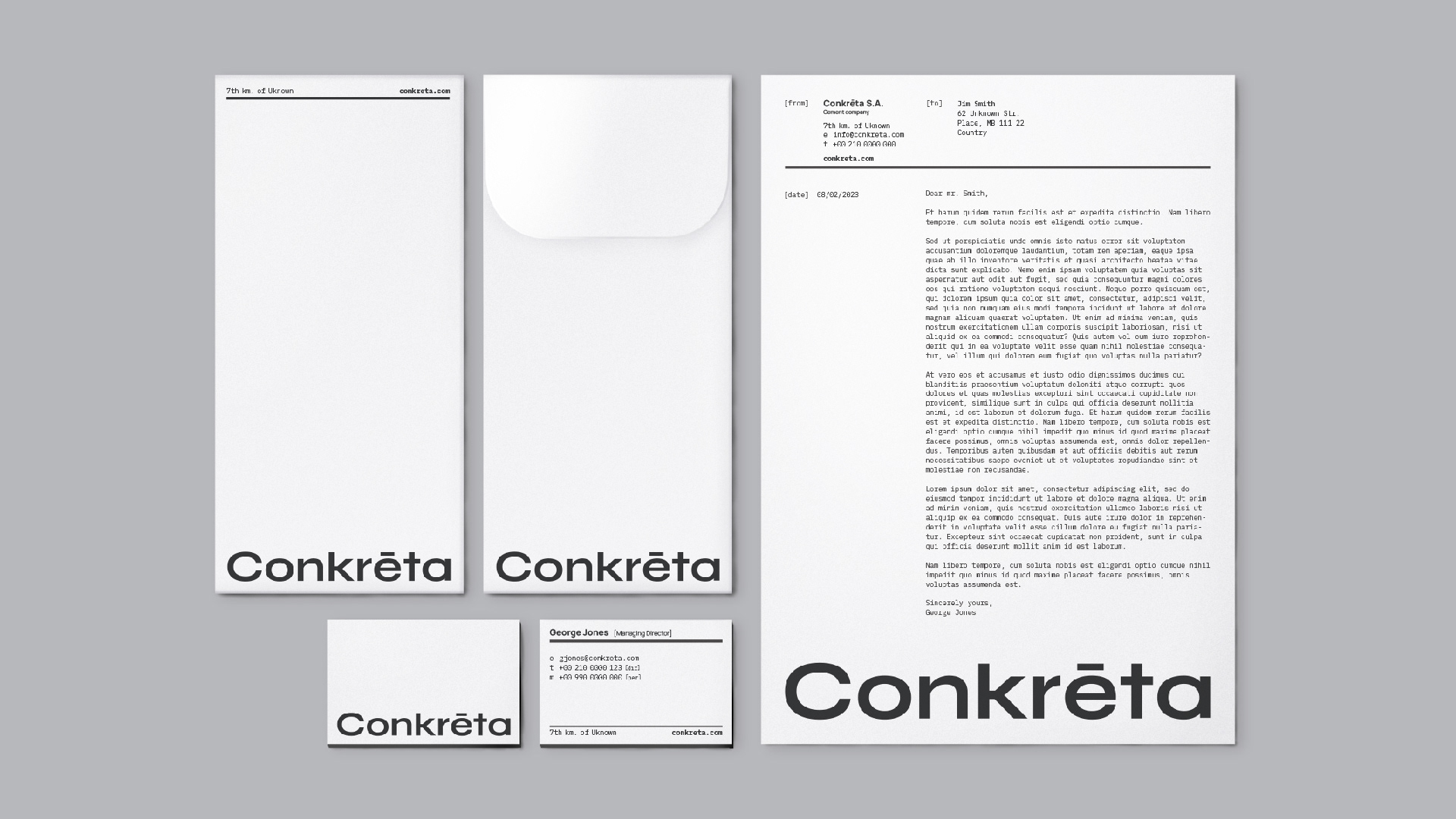 Stationary system design, including vertical envelope, letterhead and business cards