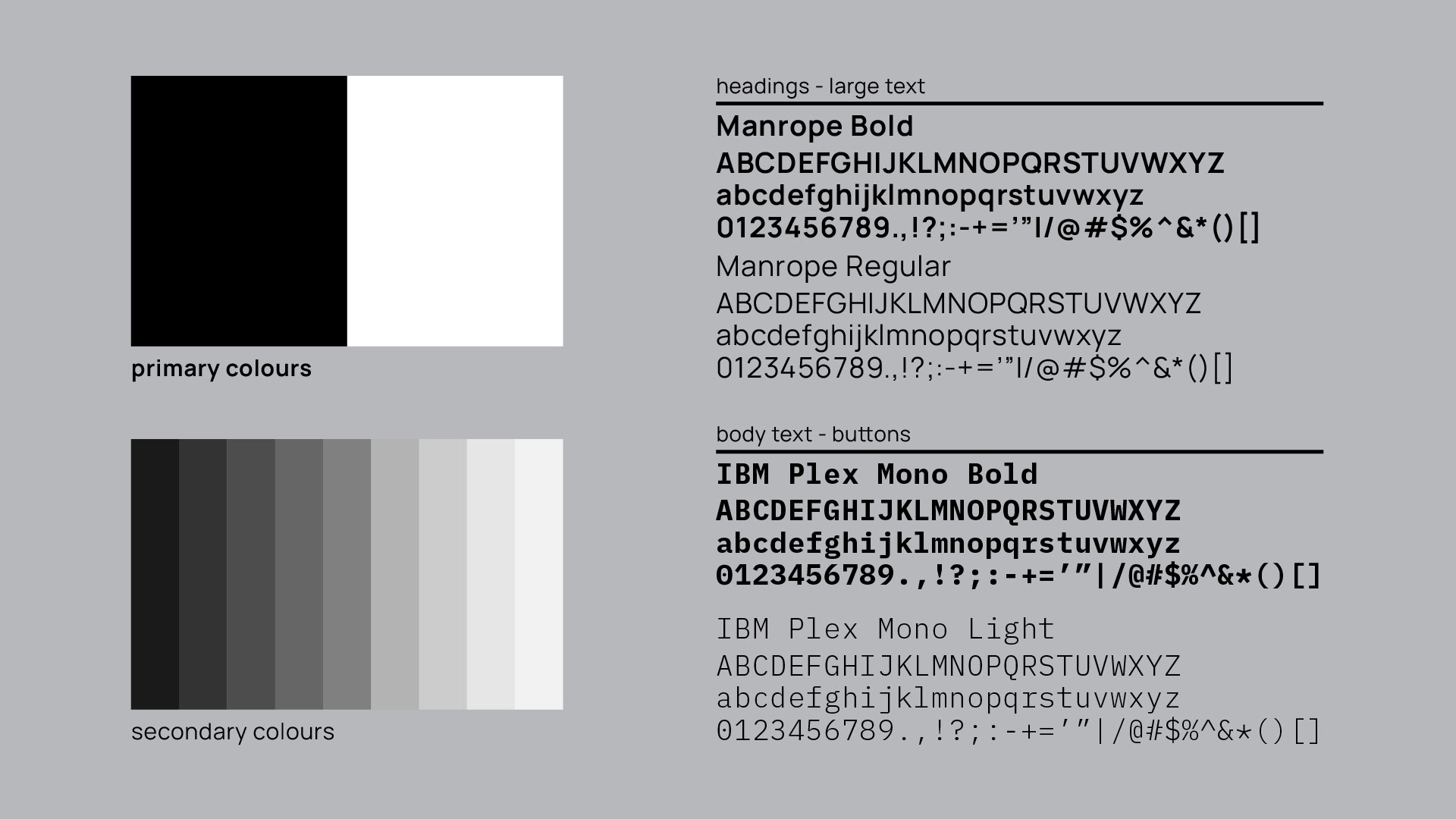 Corporate color palette in black and white and corporate typography