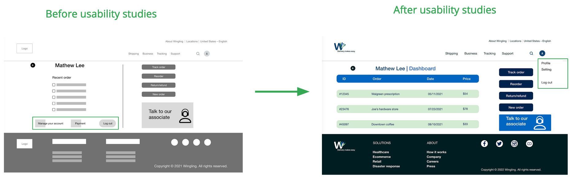 Mockups - before and after usability studies
