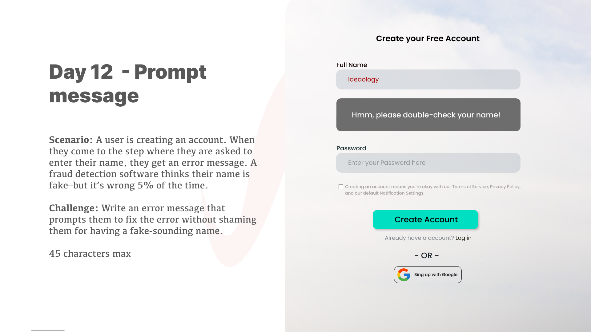UX Writing Challenge: Day 12 - Prompt message