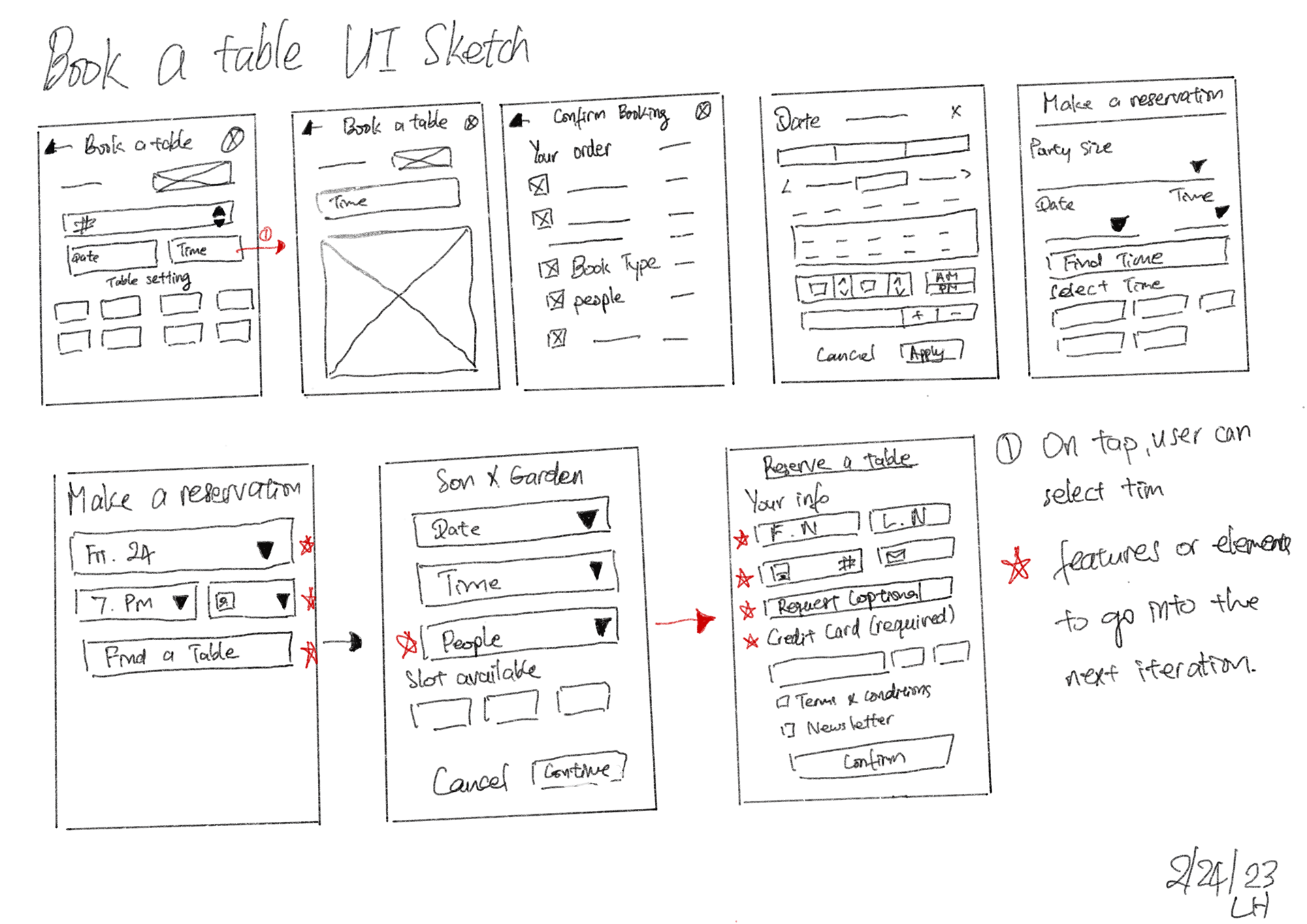 Book a table UI Sketch