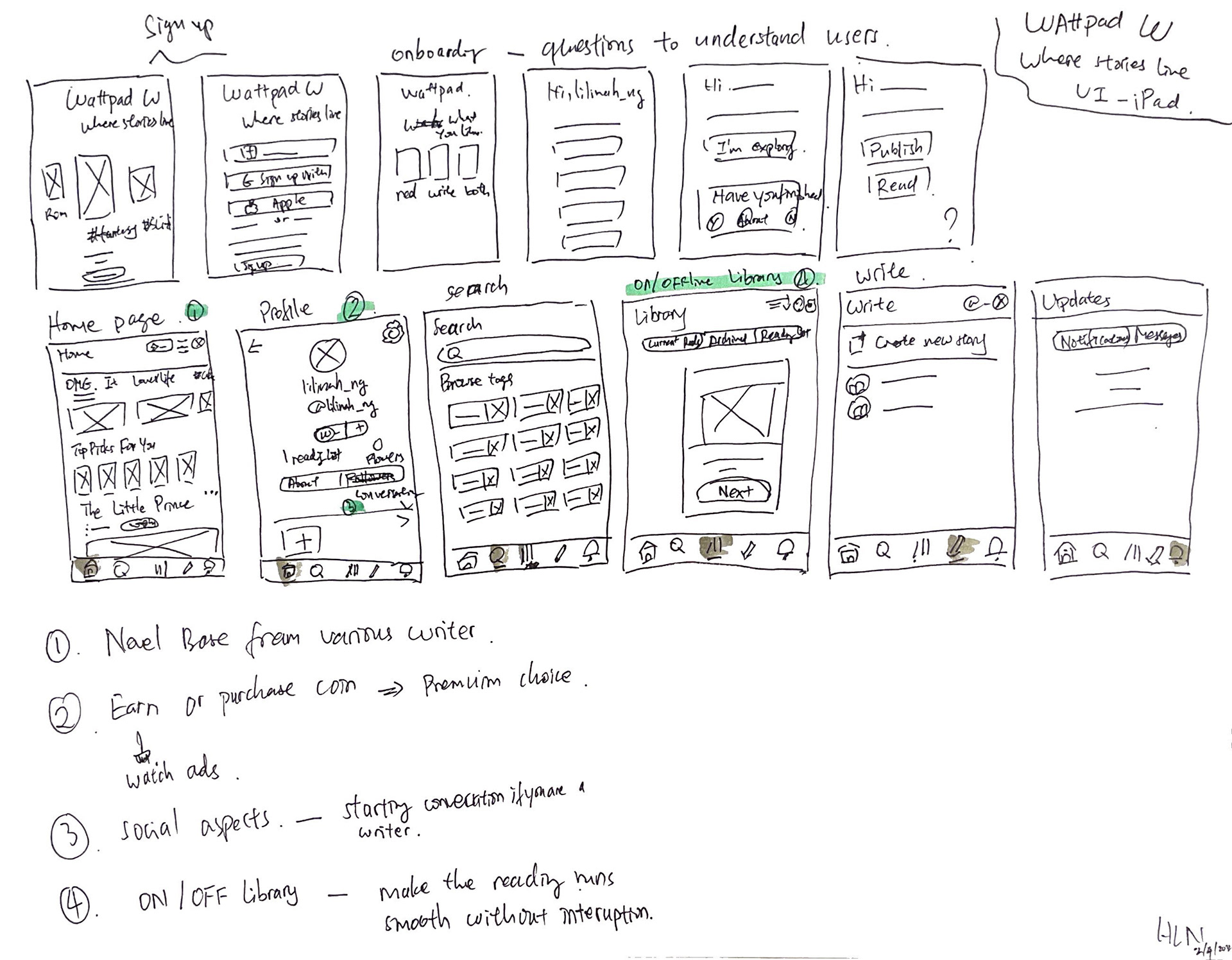 Wattpd UI Sketch