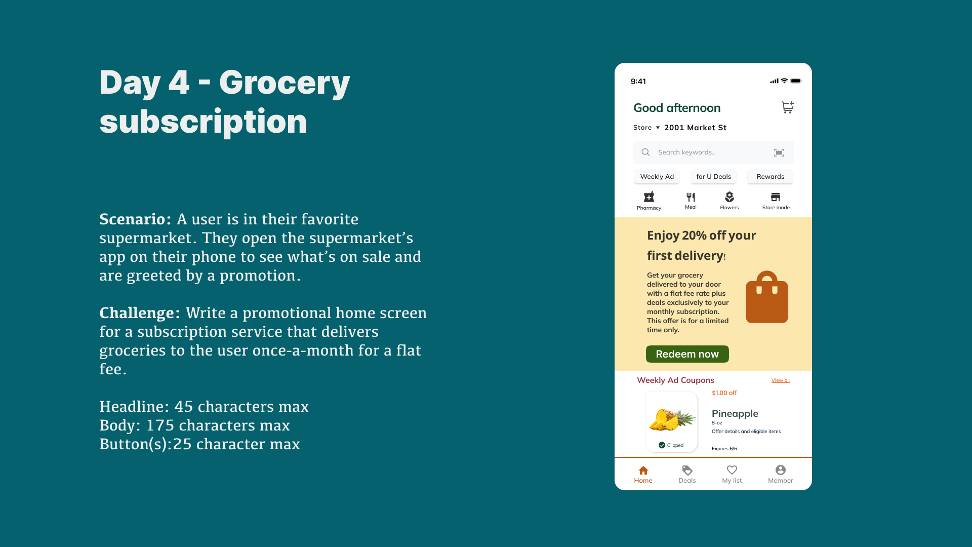 UX Writing Challenge: Day 4 - Grocery subscription