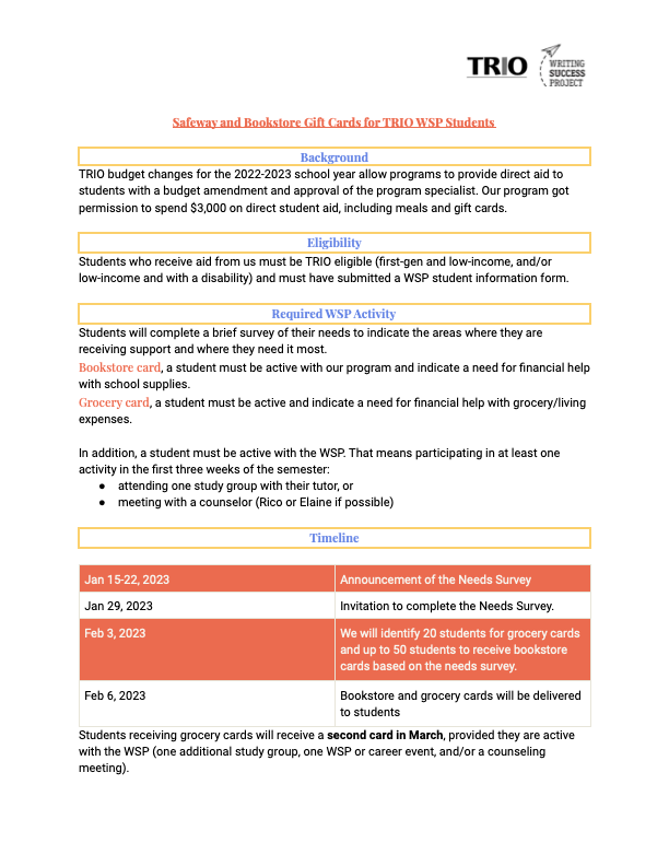 TRIO WSP Student's benefits