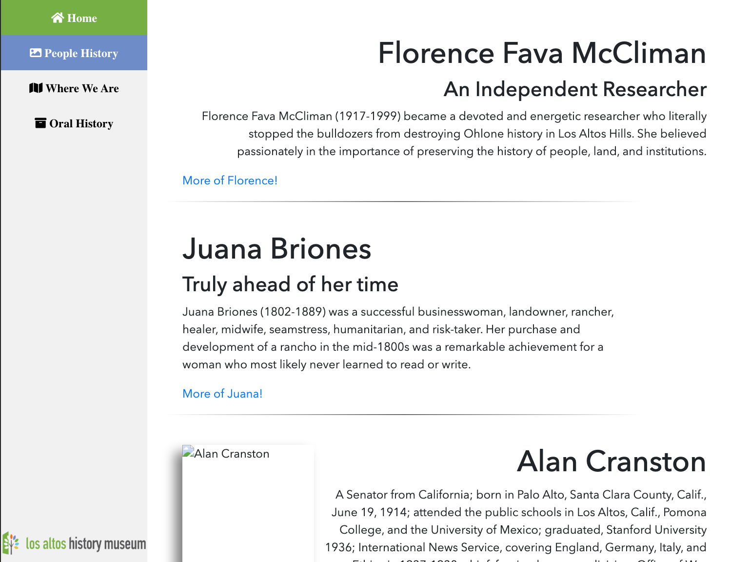 People History Homepage - Before