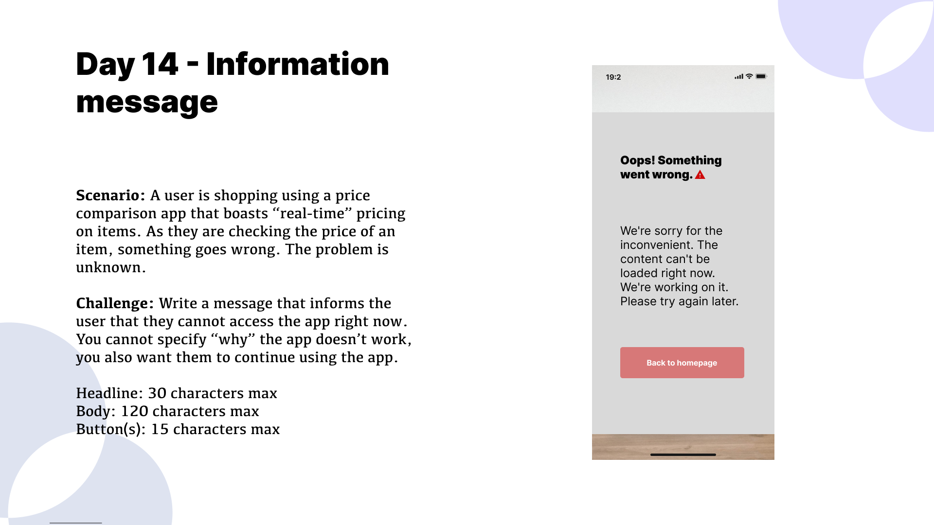 UX Writing Challenge: Day 14 - Information message