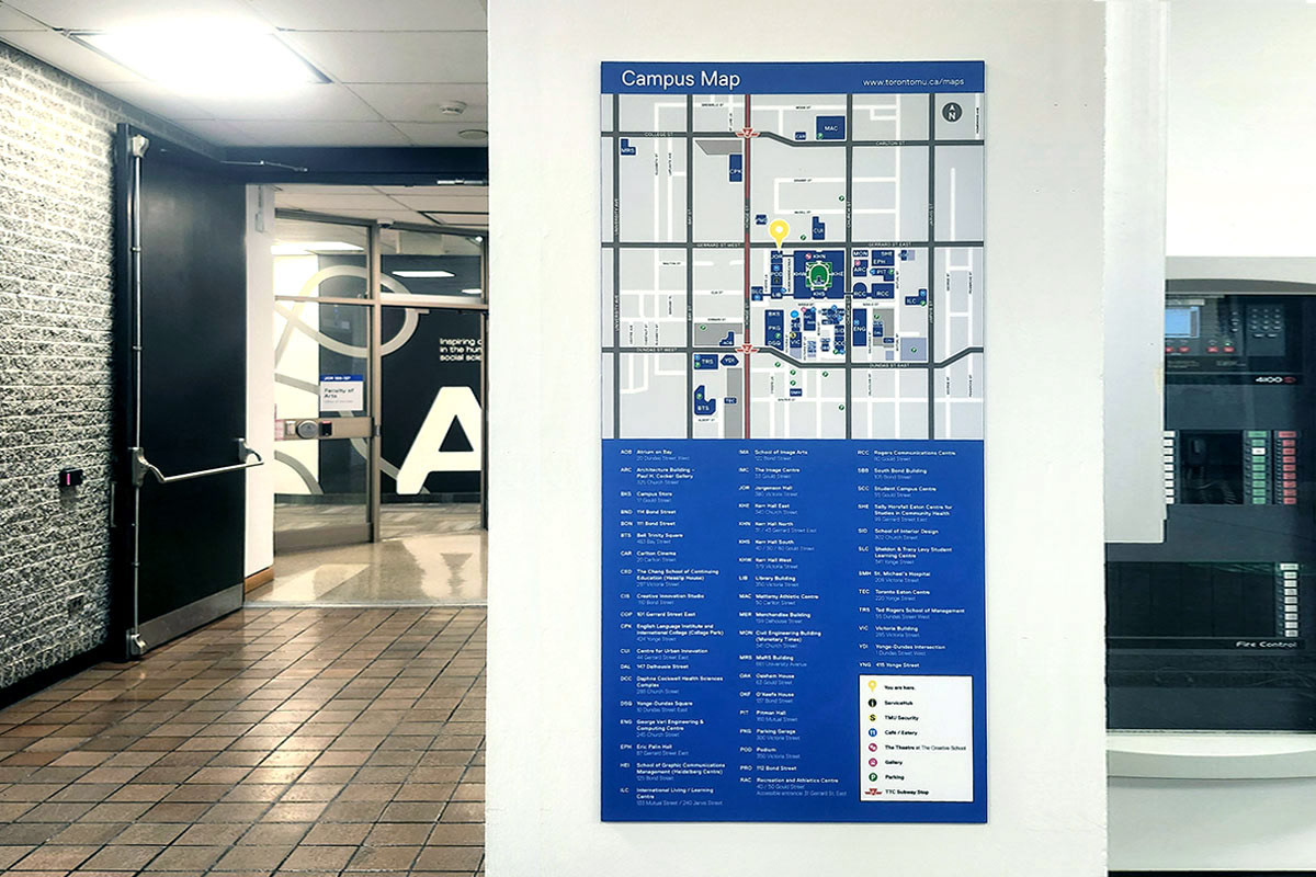 Photo of a redesigned interior campus map, which improves accessibility for map users.