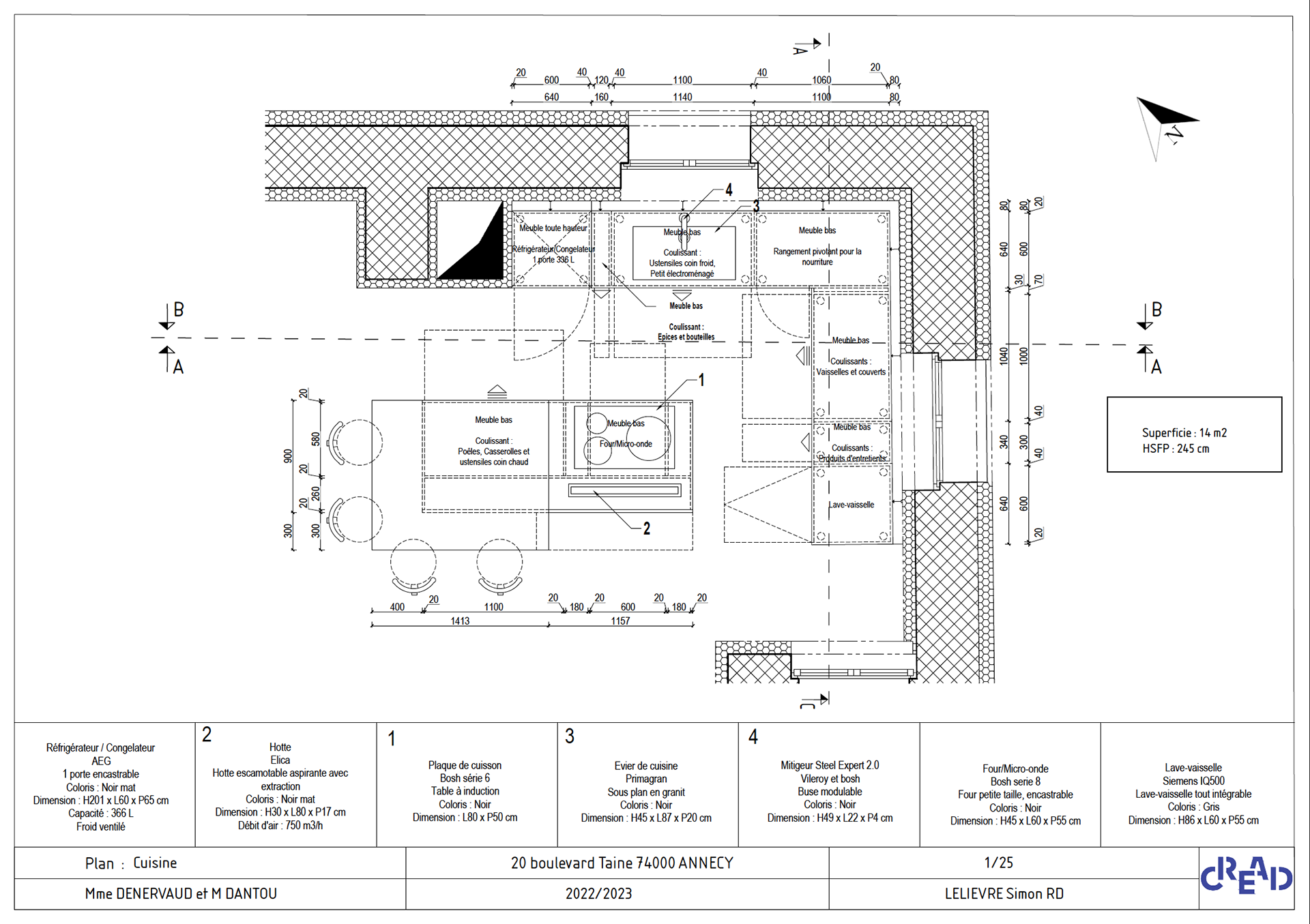 Plan détaillé de la cuisine