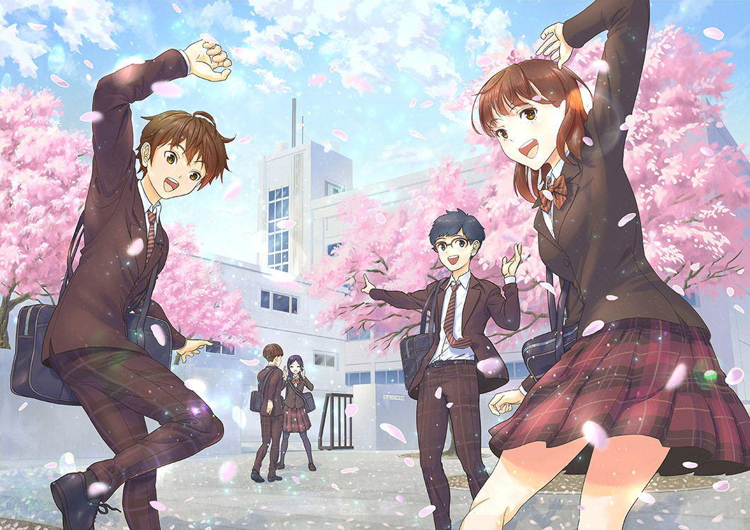 学生 学校 通学 登校 校舎 新学期 桜