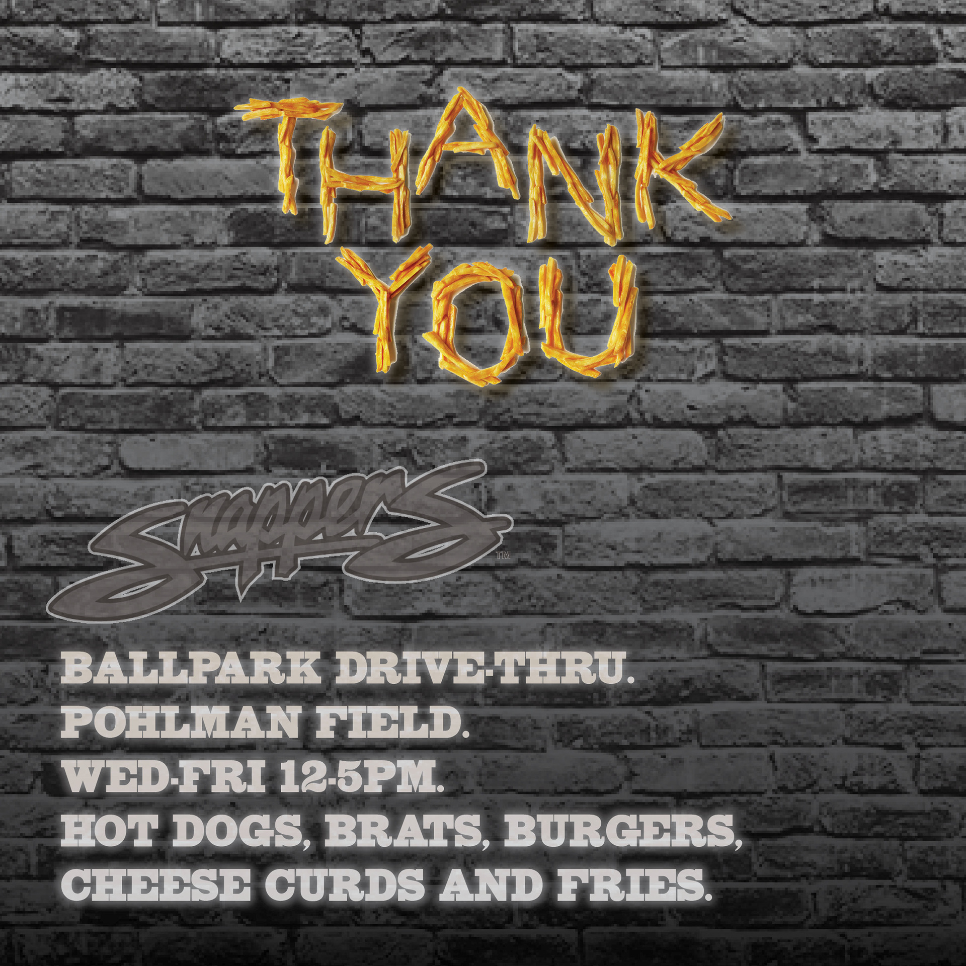 Created graphics for the COVID-19 Snappers Ballpark Drive-Thru for food!